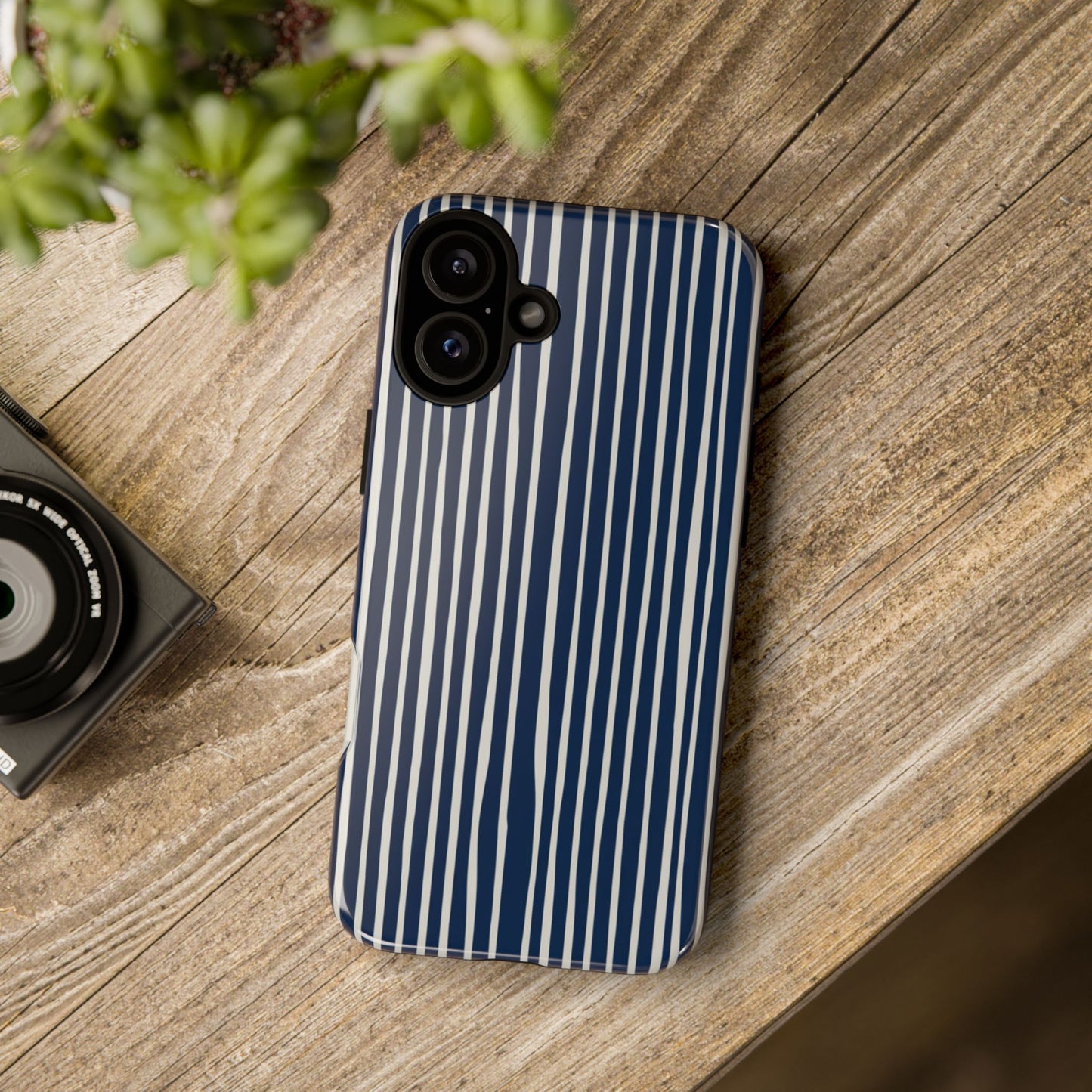 Navy Striped Phone Case | Minimalist Blue and White Stripe Design, Nautical Aesthetic Protective Cover