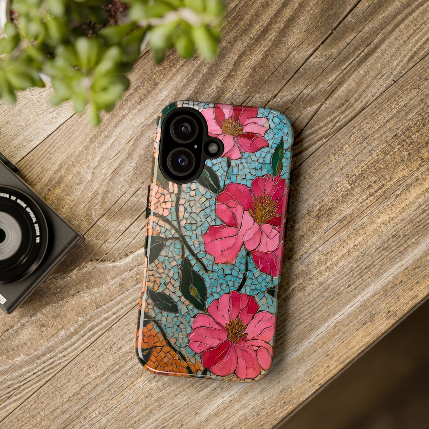 Bright Floral Mosaic Phone Case, iPhone 15 16 17 Pro Air Case, Pixel 9 Pro Cover, Samsung Galaxy 25 Pro Case
