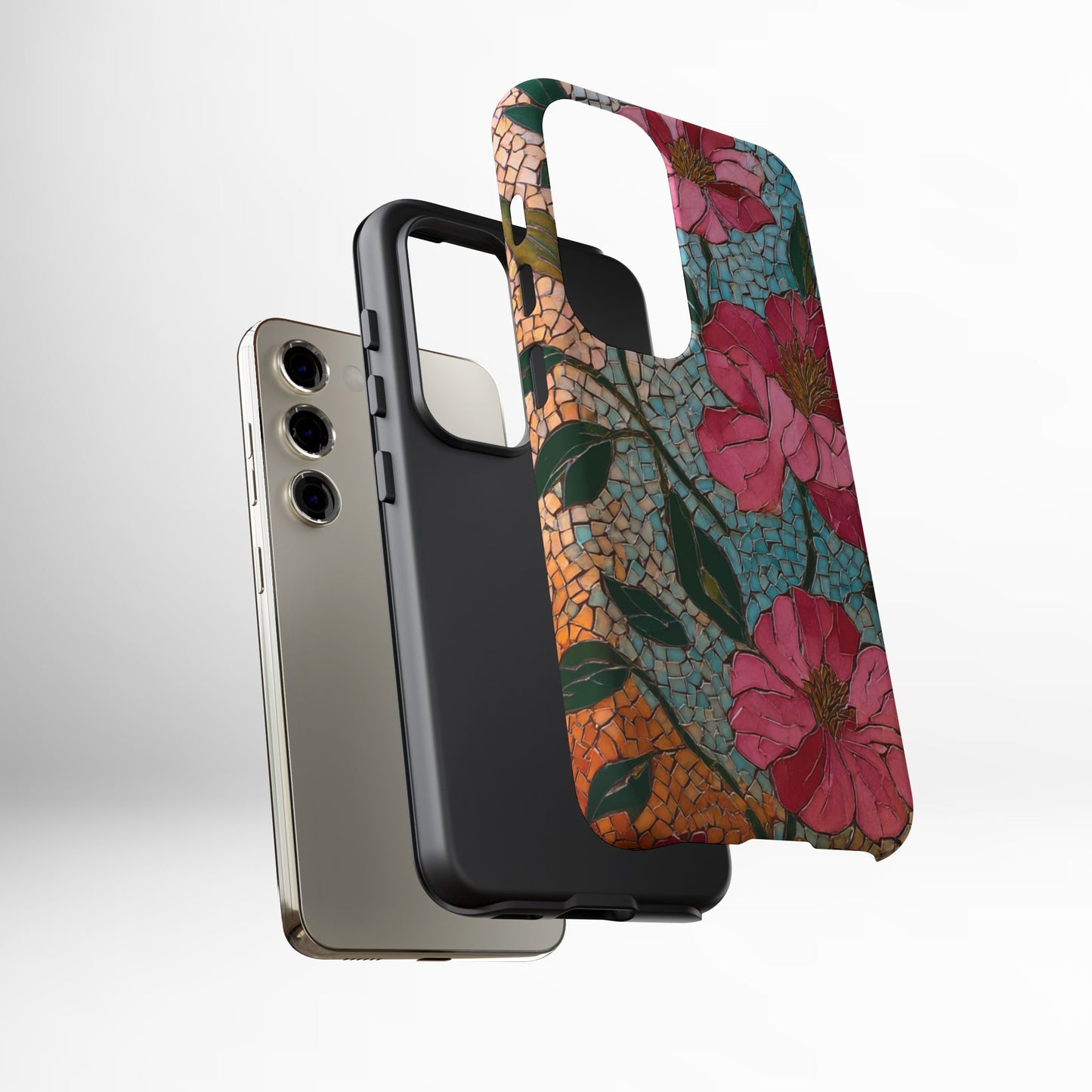 Bright Floral Mosaic Phone Case, iPhone 15 16 17 Pro Air Case, Pixel 9 Pro Cover, Samsung Galaxy 25 Pro Case