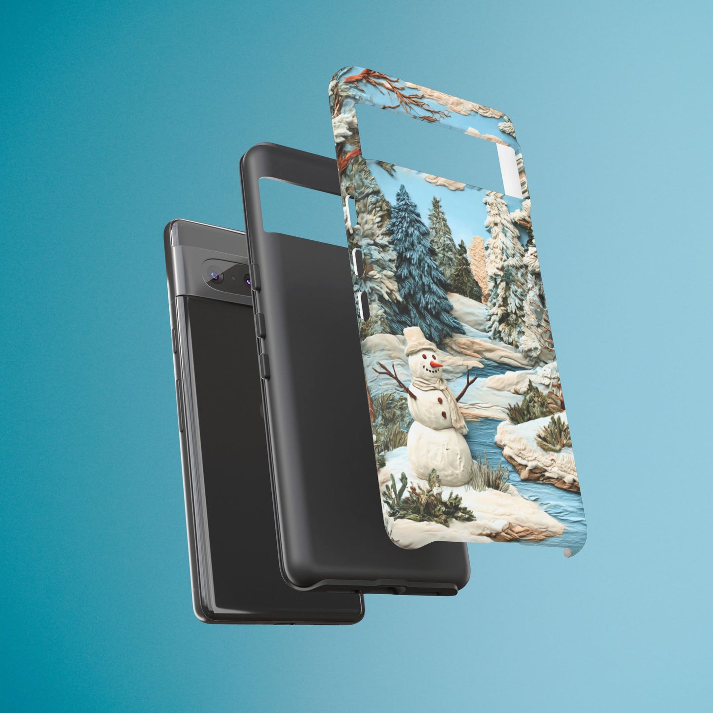 Snowman Winter Scene Phone Case Christmas Holiday Cover for iPhone Samsung Pixel