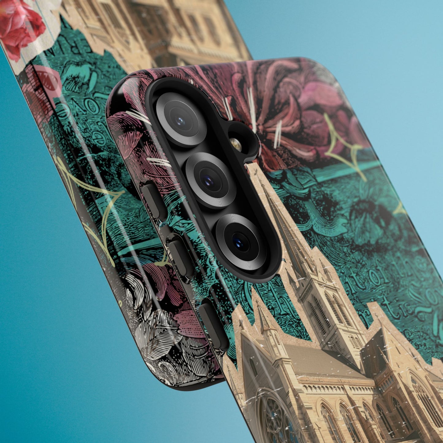 Gothic Cathedral Phone Case, Dark Academia Aesthetic, Fall Floral Art iPhone Samsung Pixel Cover, Scrapbook Vintage Phone Case Design