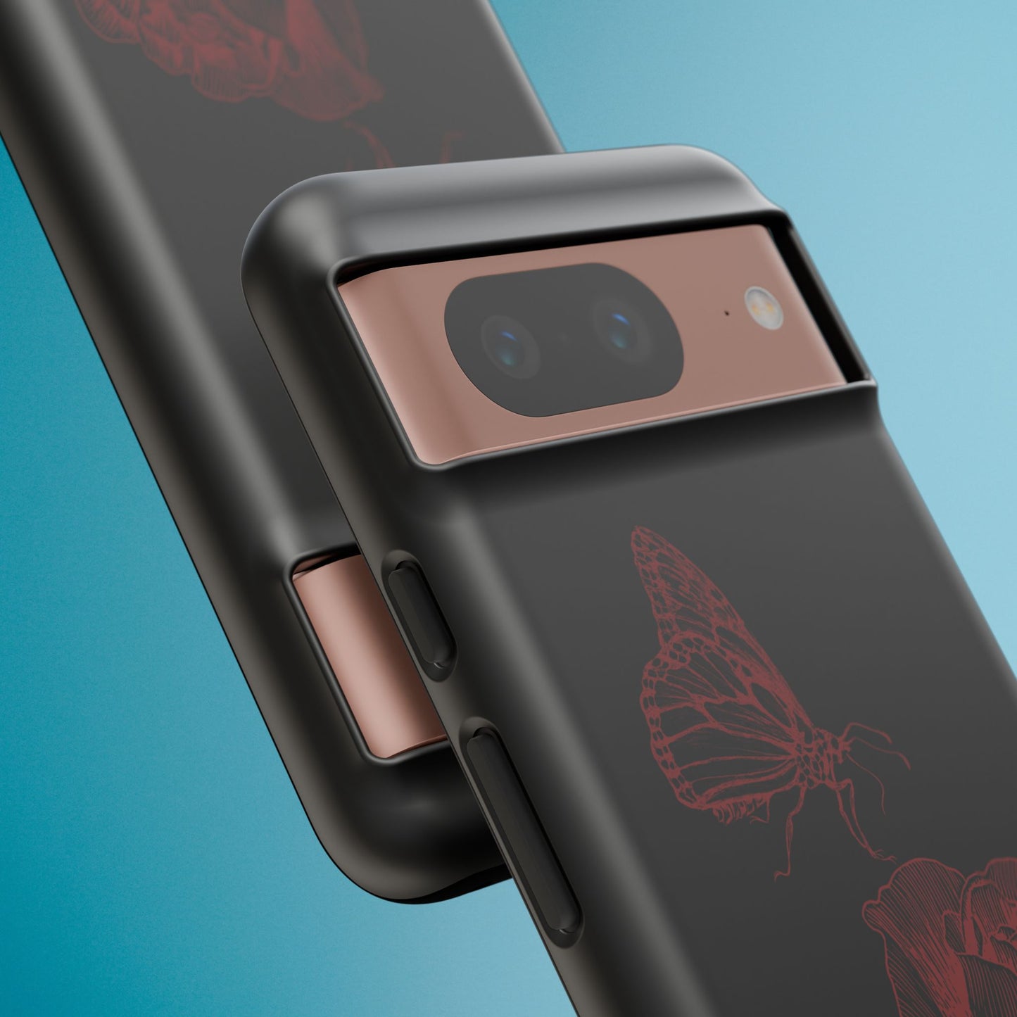 Black Rose and Butterfly Phone Case - Dark Academia Aesthetic Gothic iPhone, Galaxy and Pixel Cover