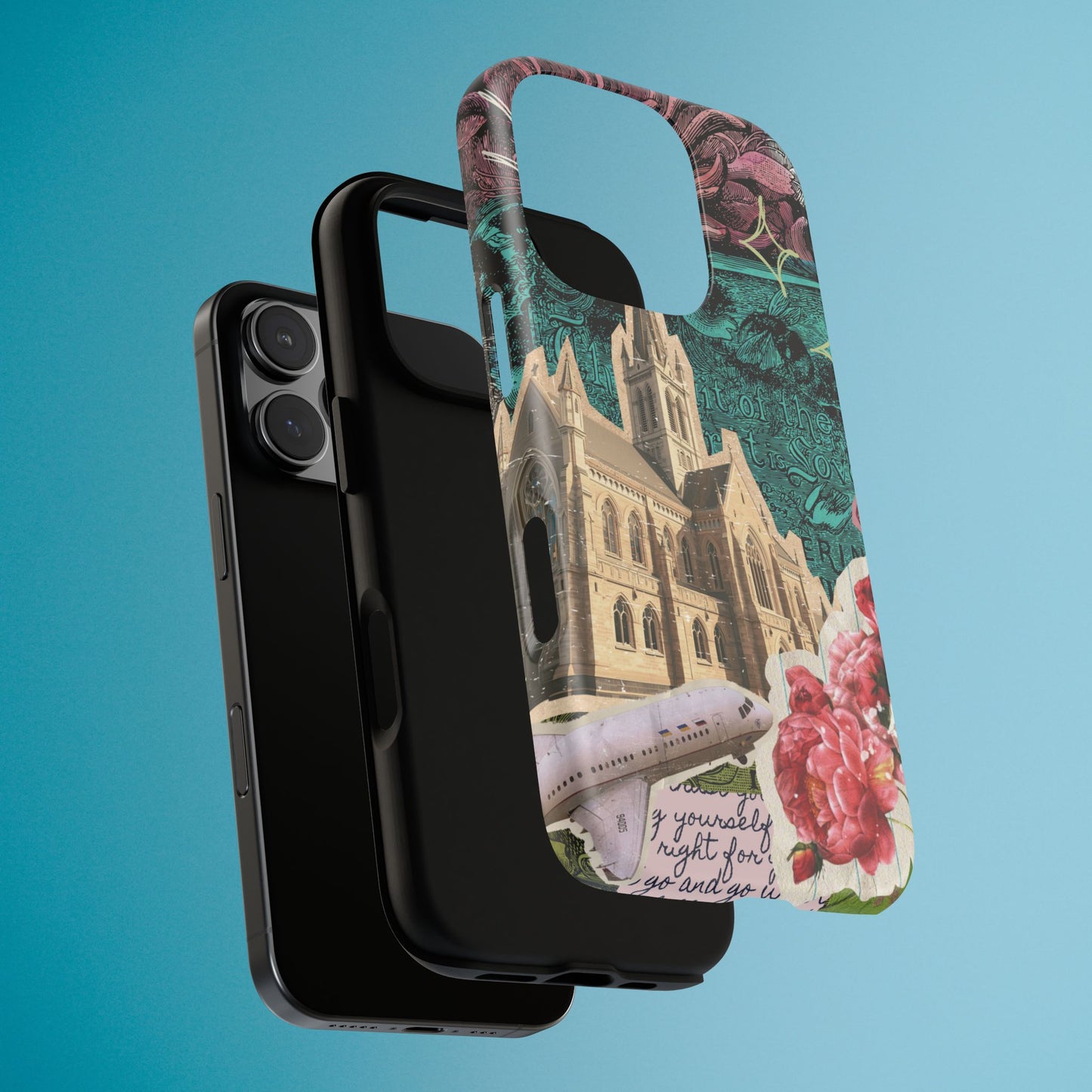 Gothic Cathedral Phone Case, Dark Academia Aesthetic, Fall Floral Art iPhone Samsung Pixel Cover, Scrapbook Vintage Phone Case Design