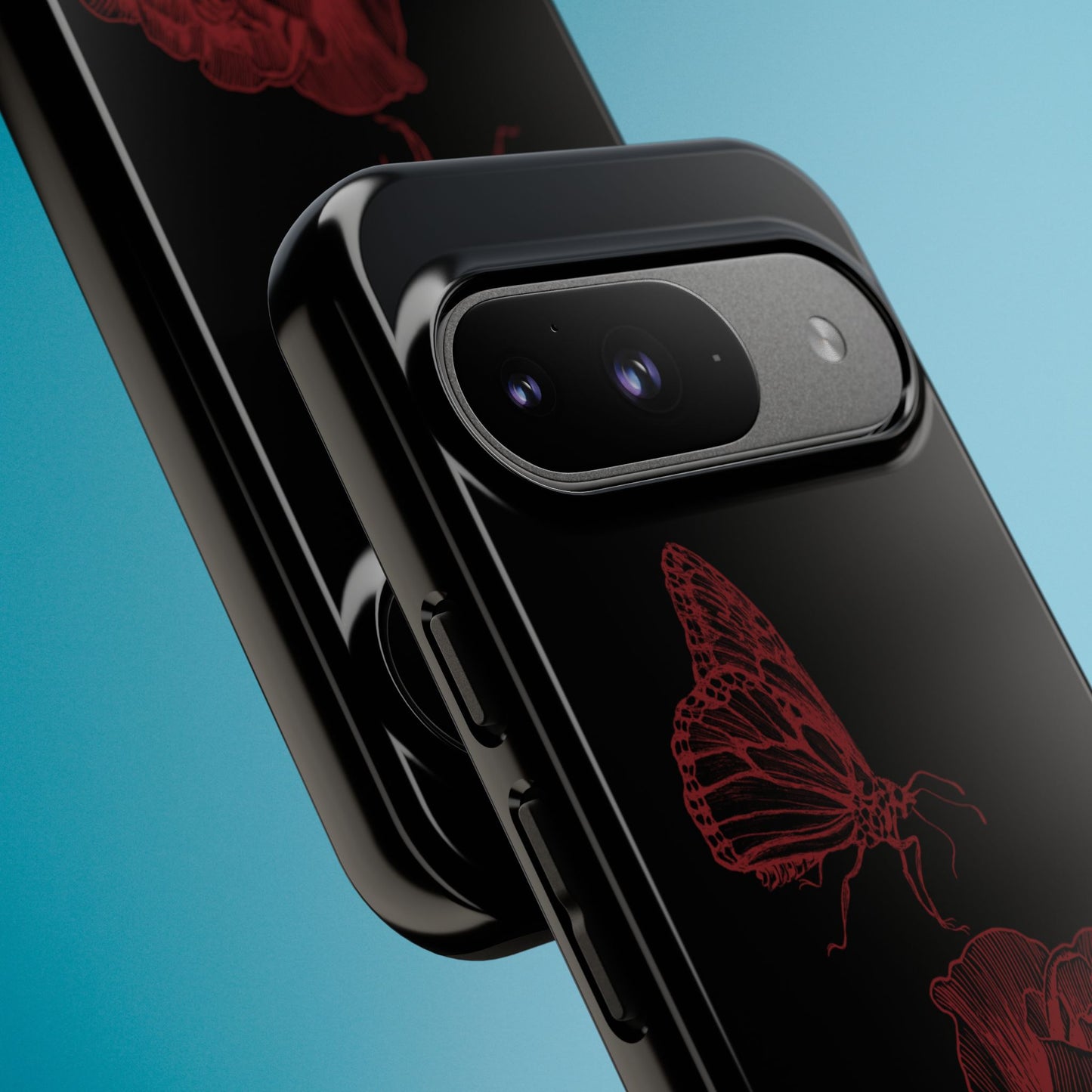 Black Rose and Butterfly Phone Case - Dark Academia Aesthetic Gothic iPhone, Galaxy and Pixel Cover