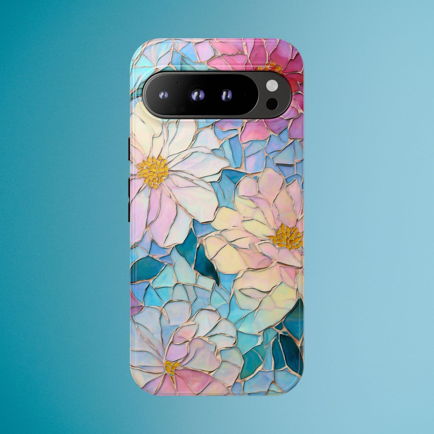 Floral Mosaic Phone Case, Colorful Flower Art Cover, Protective iPhone Samsung Pixel Case, New Phone Accessory, Gift for Friend