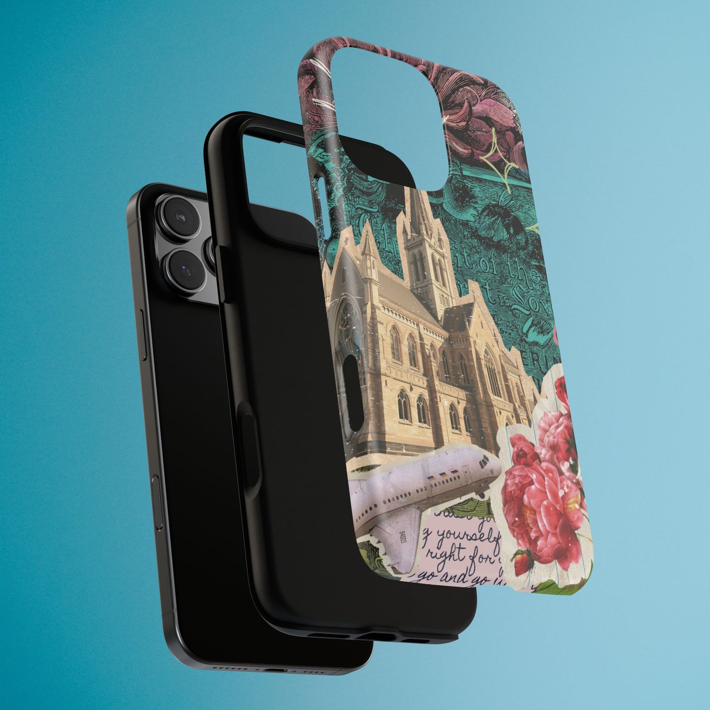 Gothic Cathedral Phone Case, Dark Academia Aesthetic, Fall Floral Art iPhone Samsung Pixel Cover, Scrapbook Vintage Phone Case Design
