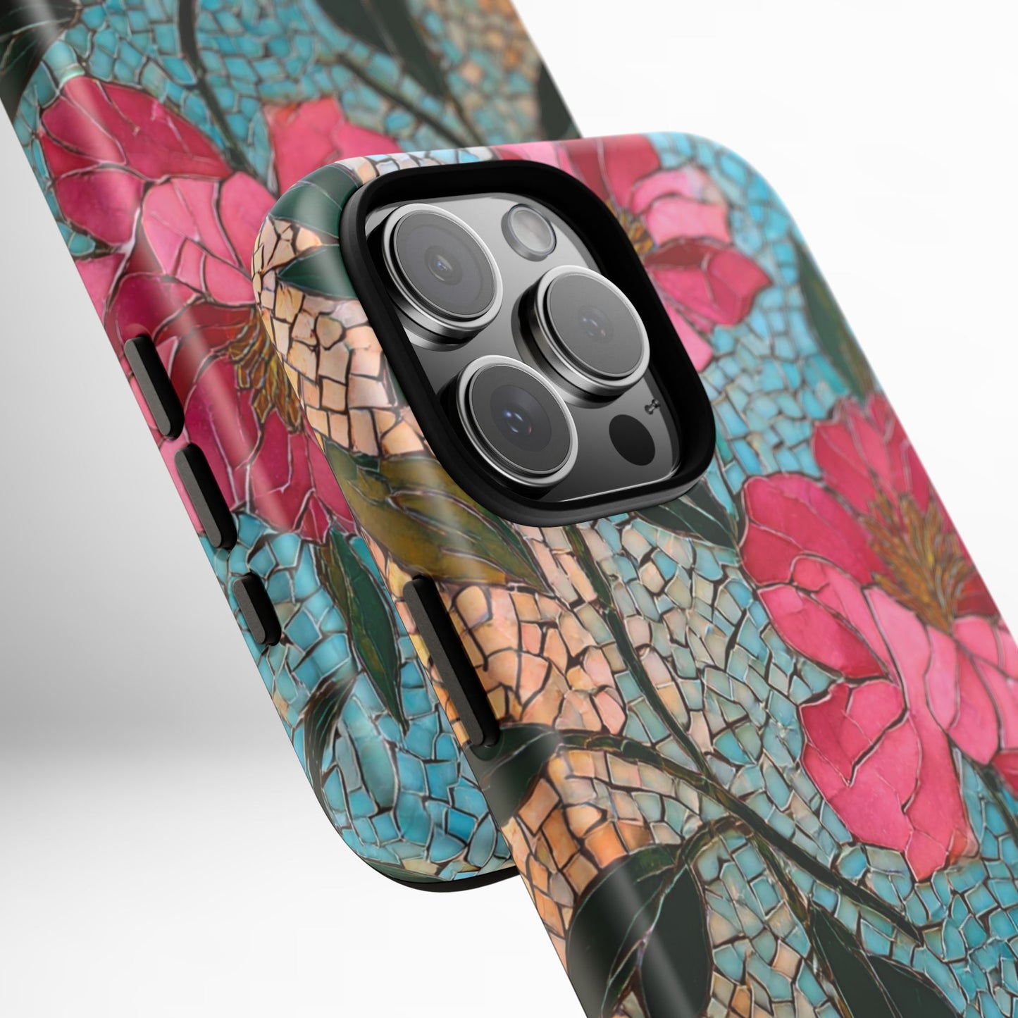 Bright Floral Mosaic Phone Case, iPhone 15 16 17 Pro Air Case, Pixel 9 Pro Cover, Samsung Galaxy 25 Pro Case