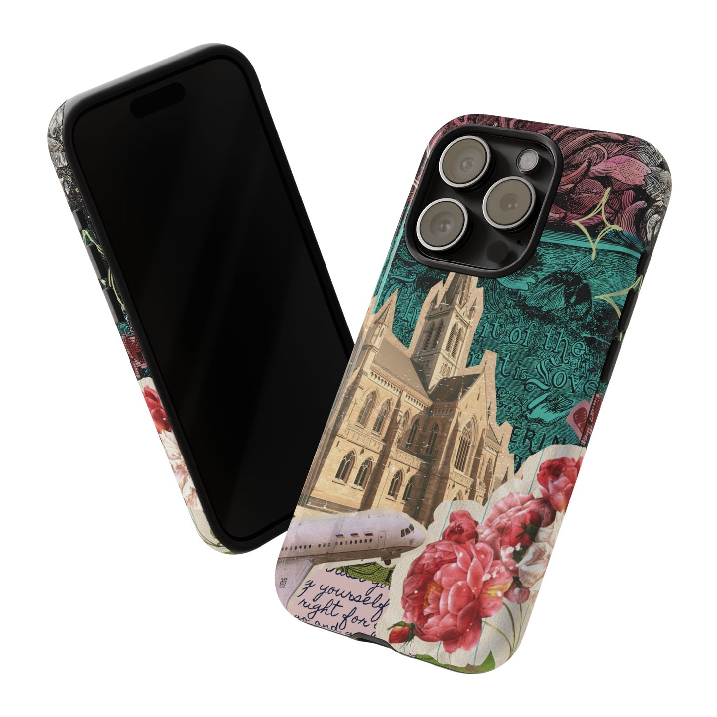 Gothic Cathedral Phone Case, Dark Academia Aesthetic, Fall Floral Art iPhone Samsung Pixel Cover, Scrapbook Vintage Phone Case Design