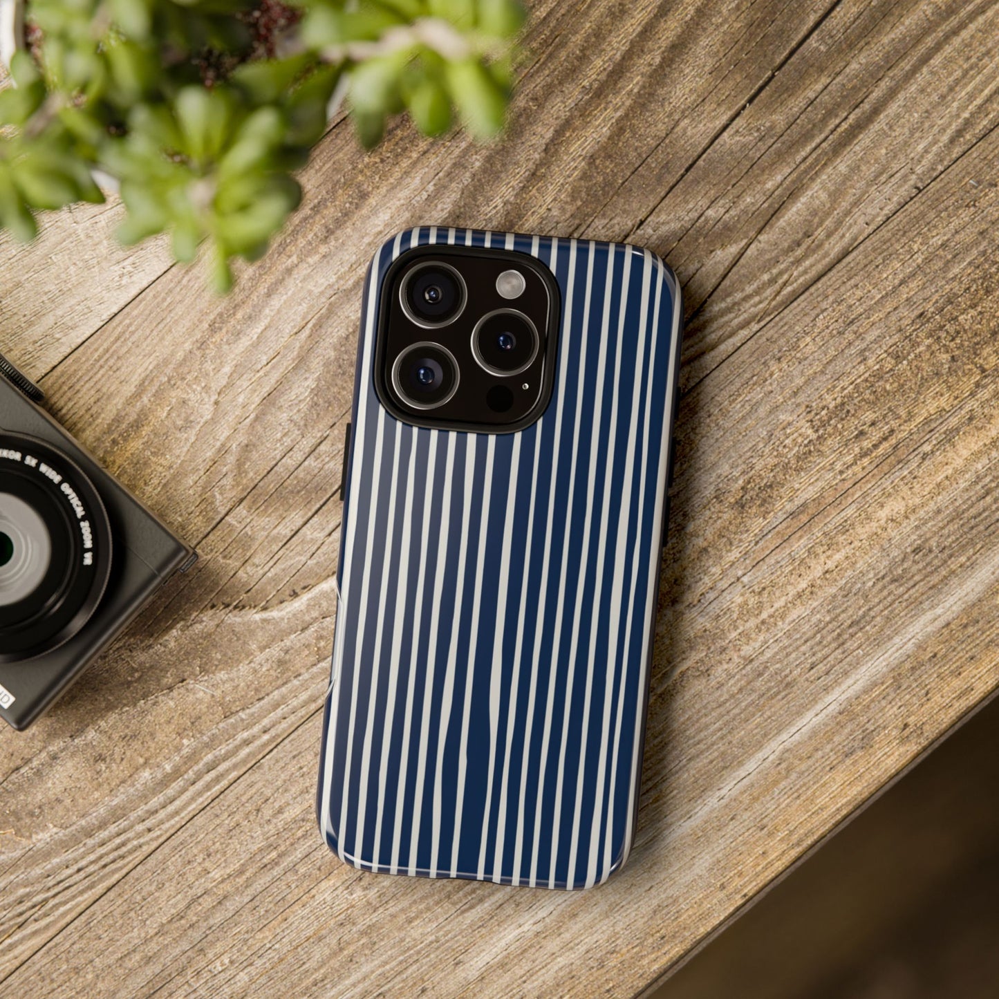 Navy Striped Phone Case | Minimalist Blue and White Stripe Design, Nautical Aesthetic Protective Cover
