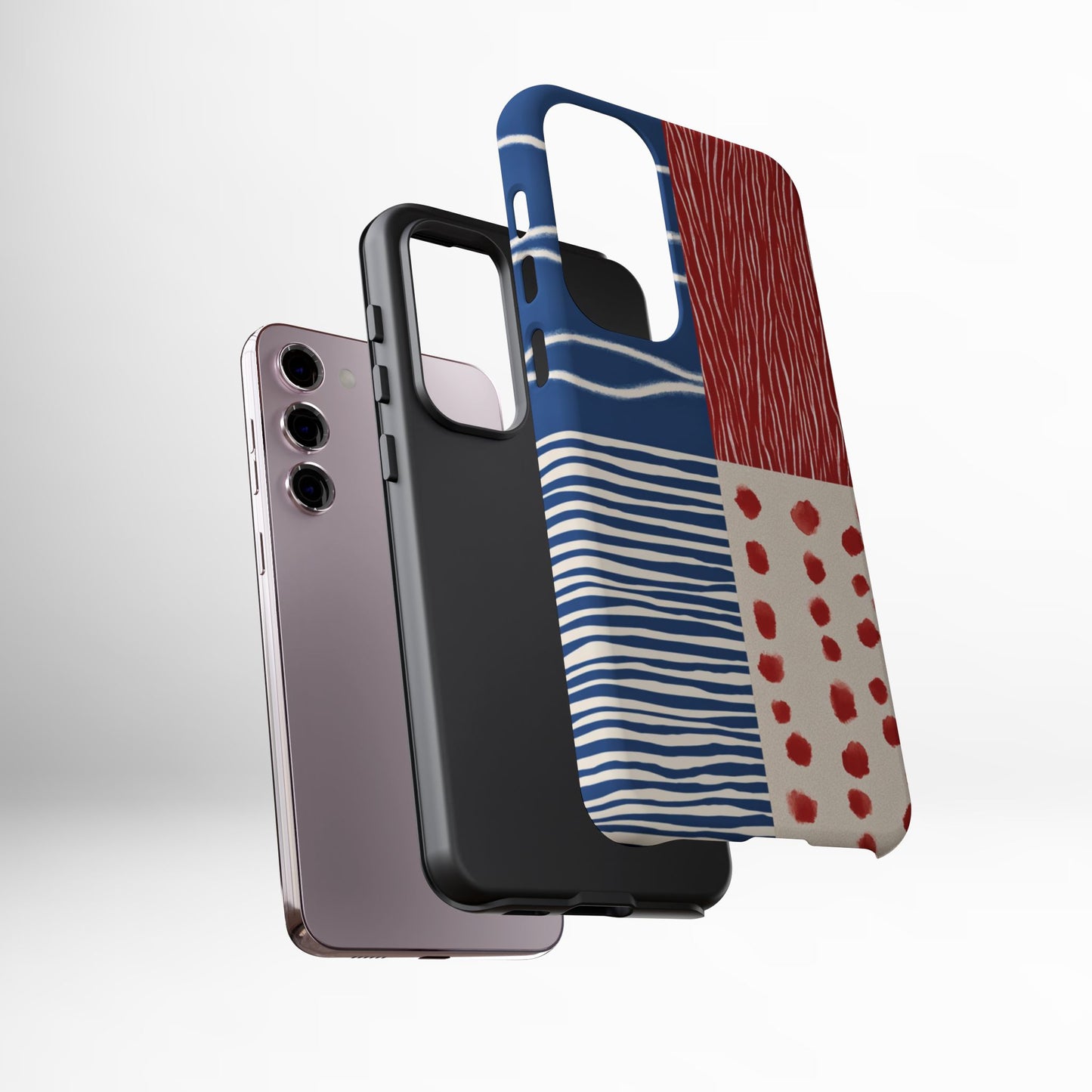 Abstract Geometric Phone Case | Red, Blue & White Pattern Cover for iPhone, Galaxy, Pixel