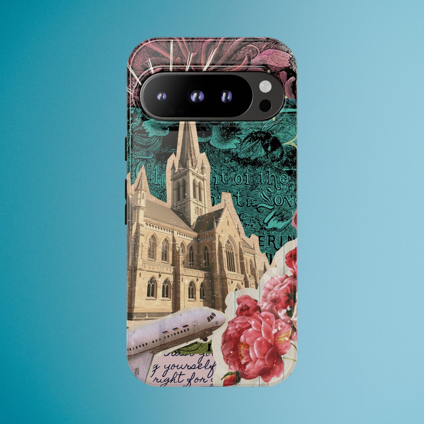 Gothic Cathedral Phone Case, Dark Academia Aesthetic, Fall Floral Art iPhone Samsung Pixel Cover, Scrapbook Vintage Phone Case Design