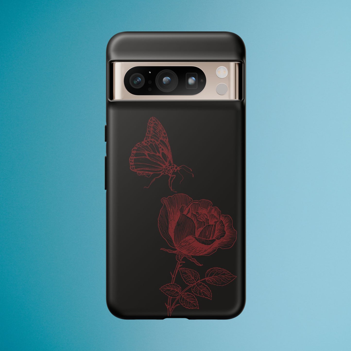 Black Rose and Butterfly Phone Case - Dark Academia Aesthetic Gothic iPhone, Galaxy and Pixel Cover