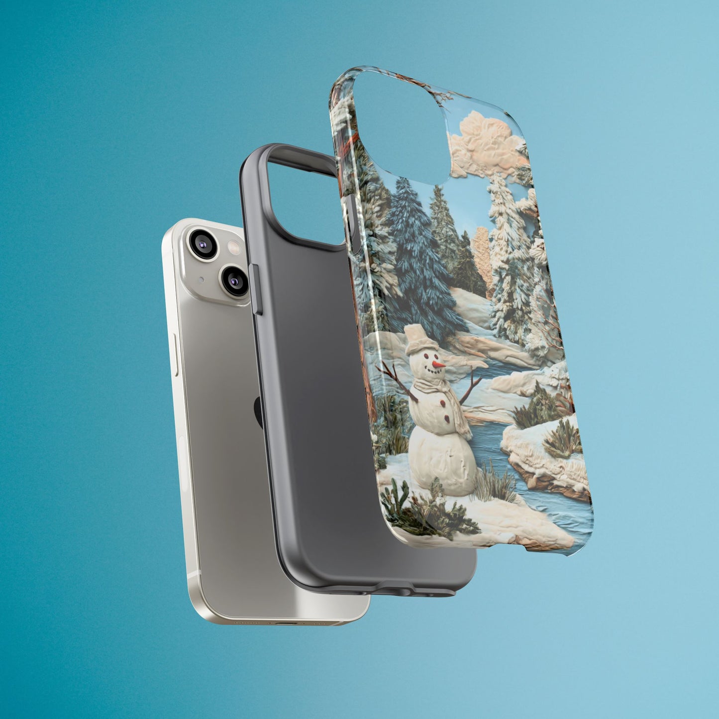 Snowman Winter Scene Phone Case Christmas Holiday Cover for iPhone Samsung Pixel