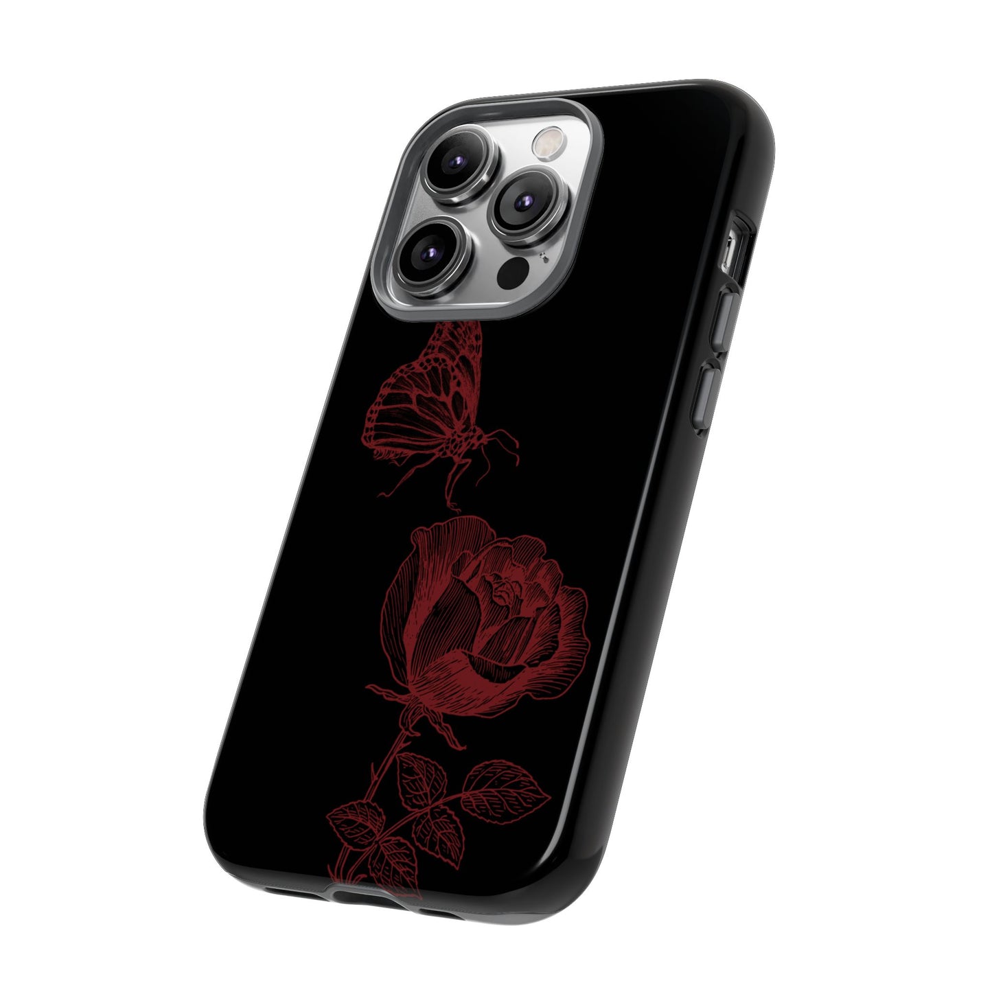 Black Rose and Butterfly Phone Case - Dark Academia Aesthetic Gothic iPhone, Galaxy and Pixel Cover