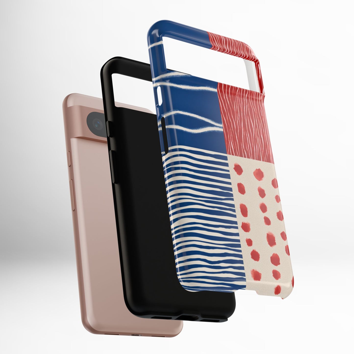 Abstract Geometric Phone Case | Red, Blue & White Pattern Cover for iPhone, Galaxy, Pixel