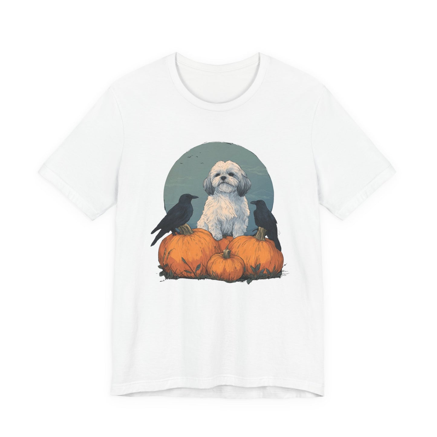 Shih Tzu T-Shirt Fall Dog & Crow Tee, Pumpkin Pet Shirt, Halloween Dog Lover Gift, Autumn Casual Top, Cute Unisex Dog Apparel