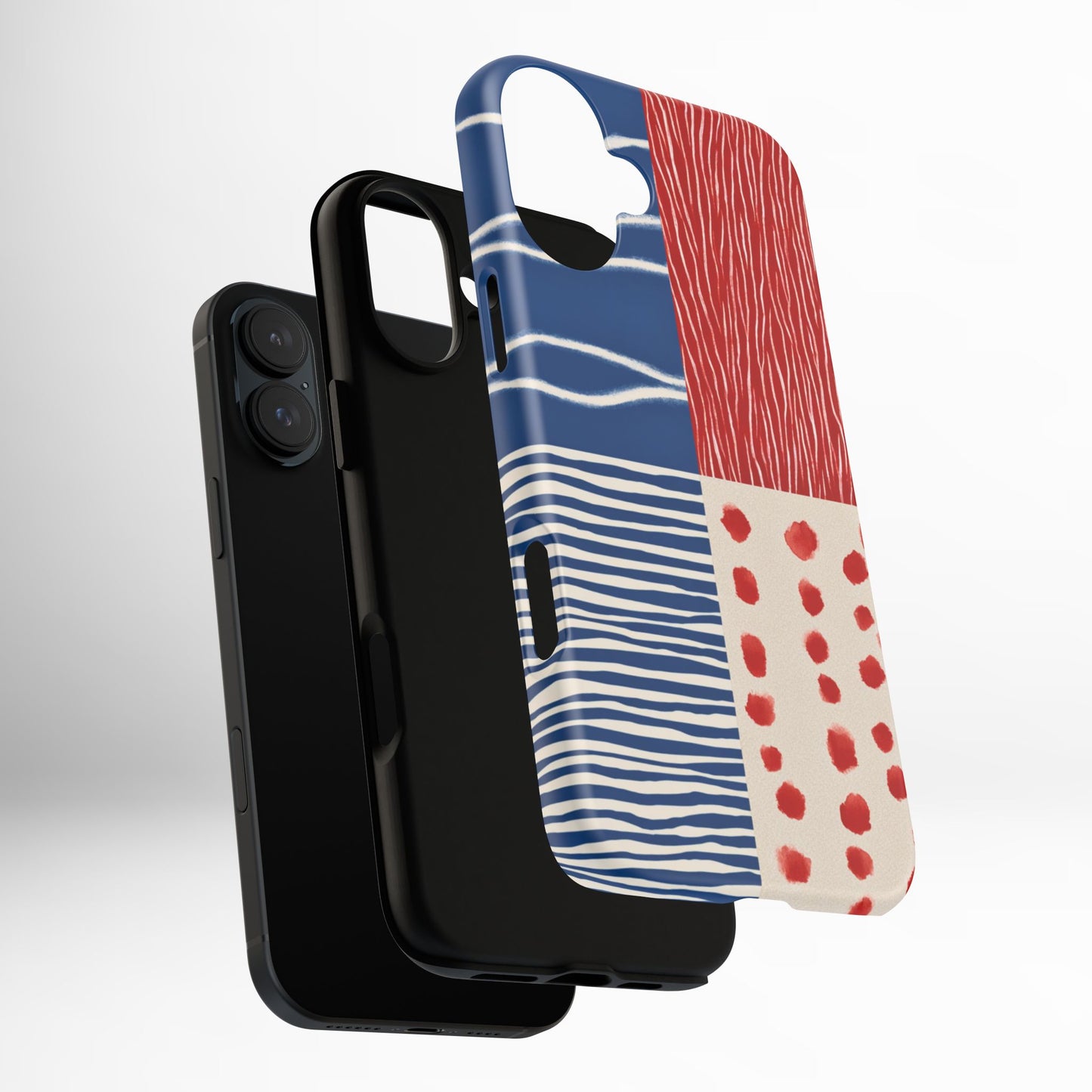 Abstract Geometric Phone Case | Red, Blue & White Pattern Cover for iPhone, Galaxy, Pixel