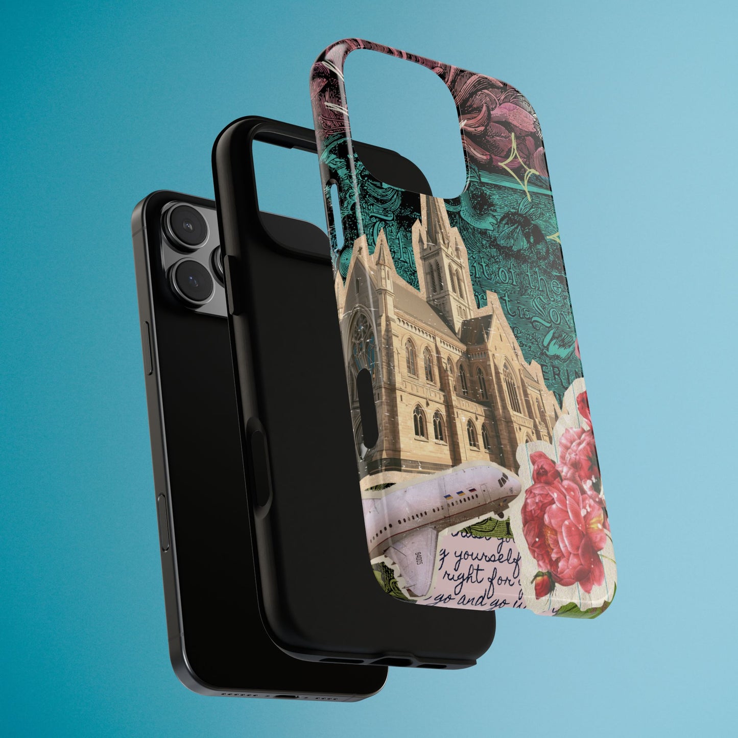 Gothic Cathedral Phone Case, Dark Academia Aesthetic, Fall Floral Art iPhone Samsung Pixel Cover, Scrapbook Vintage Phone Case Design