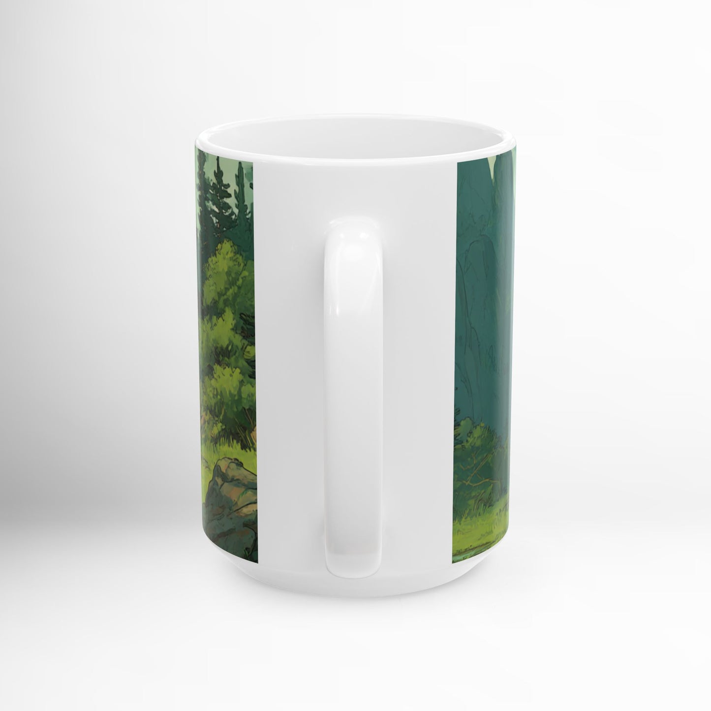 Ghibli-Inspired Mountain Cabin Mug Scenic Nature Ceramic Coffee Cup, Cozy Rustic Forest Drinkware, Whimsical Landscape Gift 11oz & 15oz