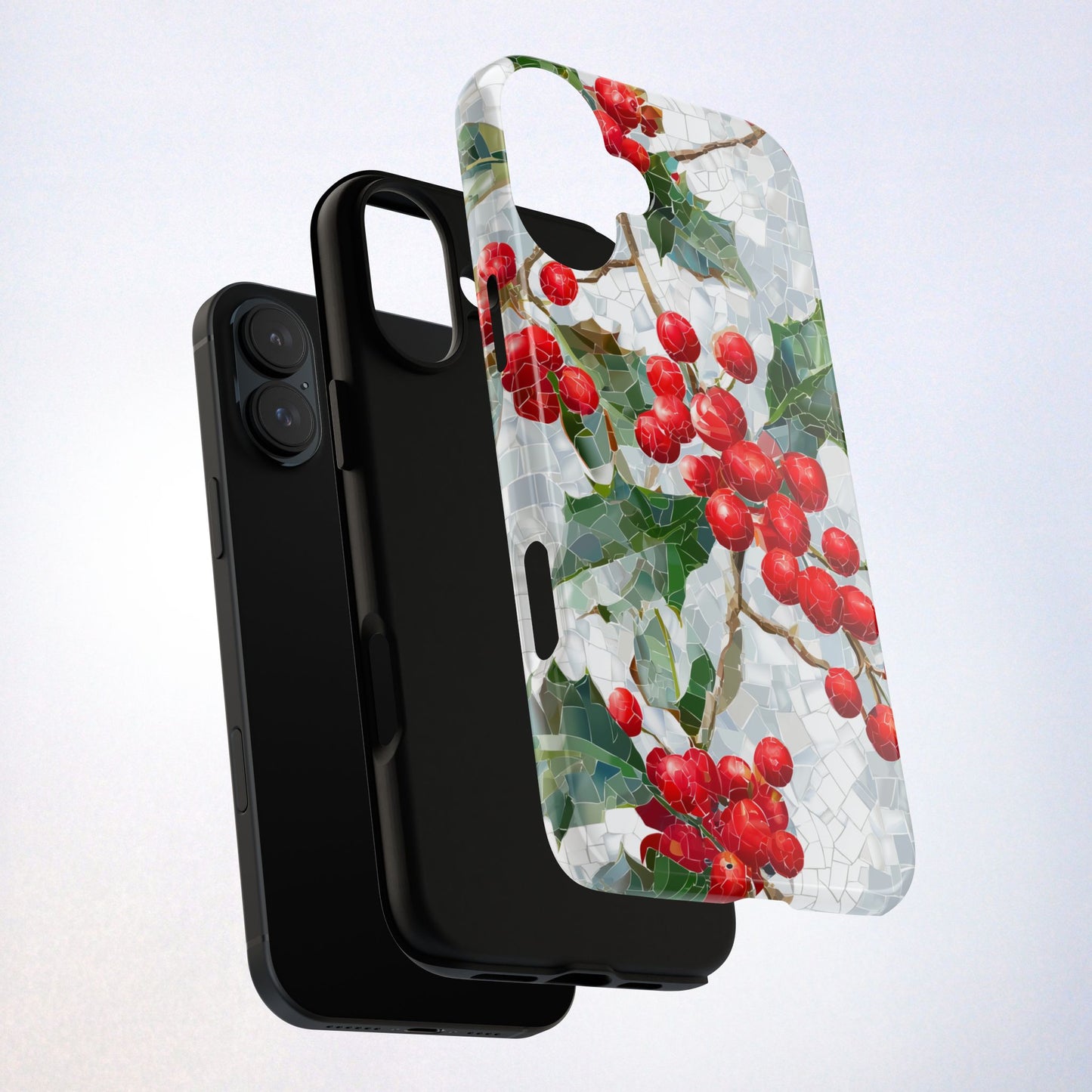 Holly Berry Phone Case, Christmas Mosaic Design, Winter Botanical Cover for iPhone Samsung Pixel