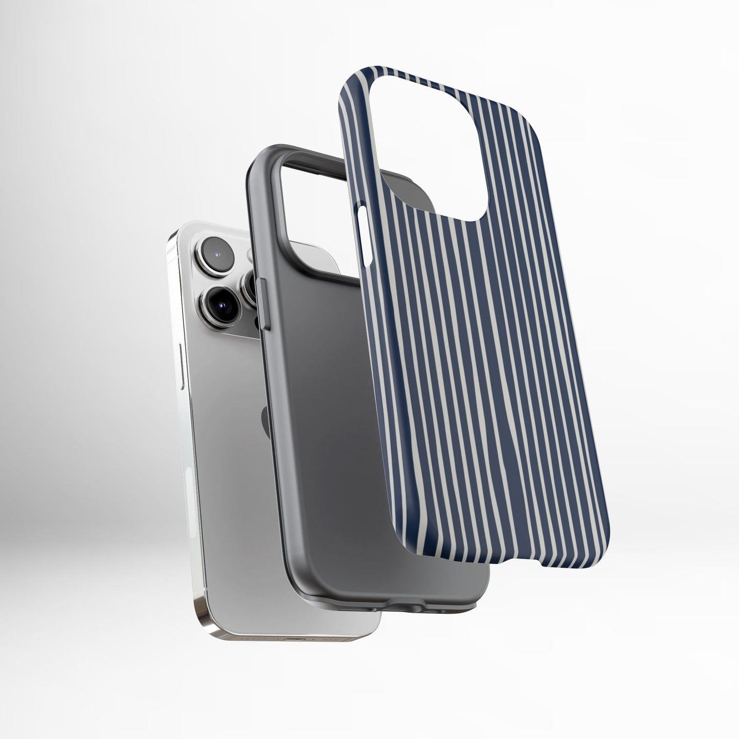 Navy Striped Phone Case | Minimalist Blue and White Stripe Design, Nautical Aesthetic Protective Cover