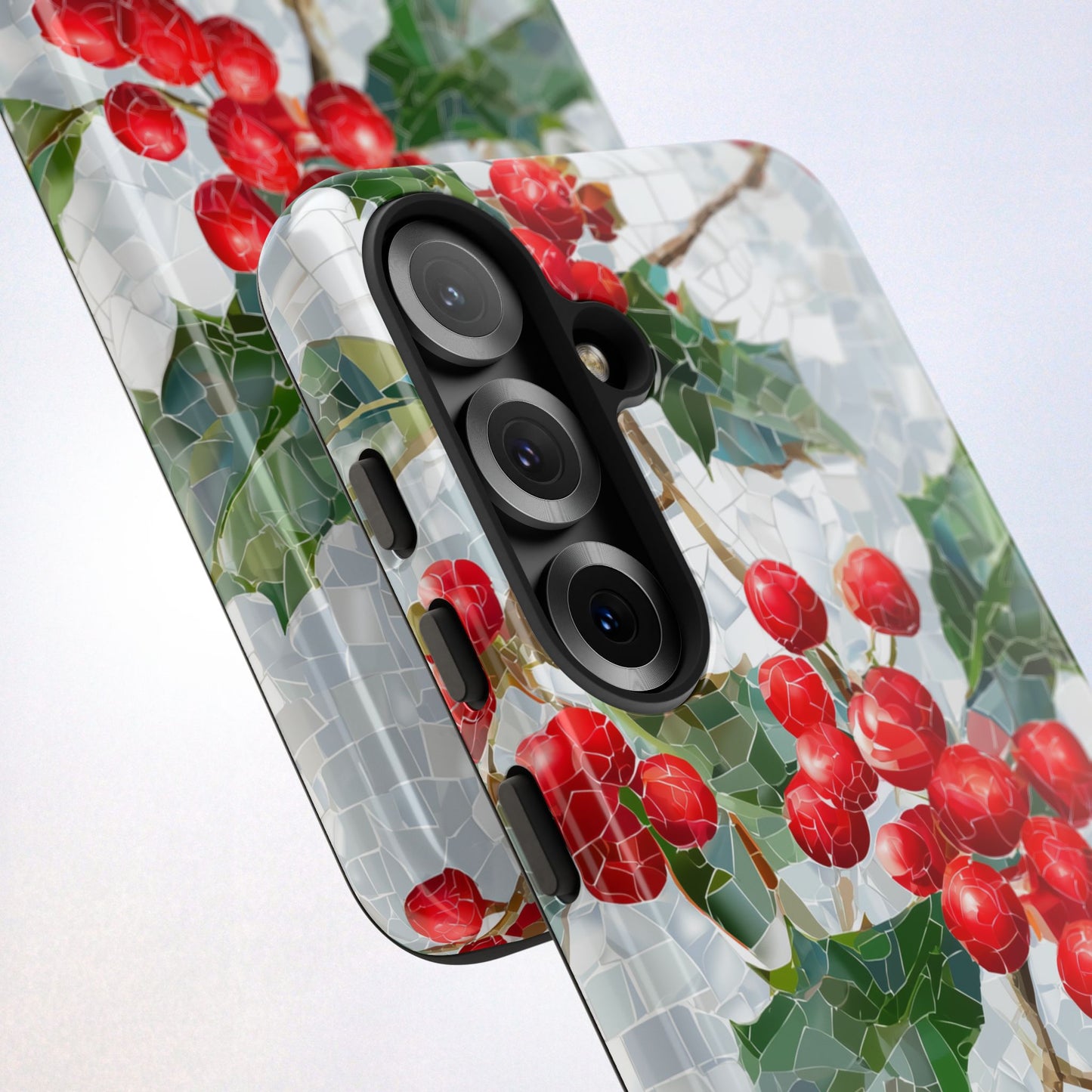 Holly Berry Phone Case, Christmas Mosaic Design, Winter Botanical Cover for iPhone Samsung Pixel