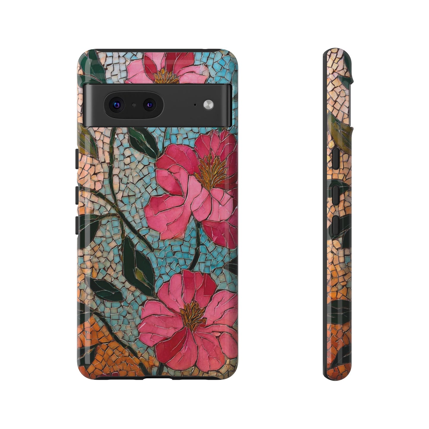 Bright Floral Mosaic Phone Case, iPhone 15 16 17 Pro Air Case, Pixel 9 Pro Cover, Samsung Galaxy 25 Pro Case