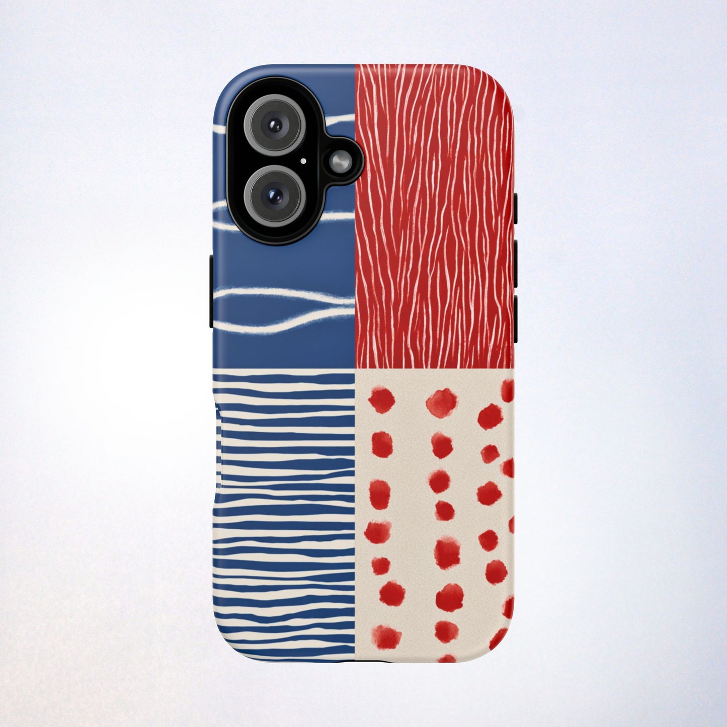 Abstract Geometric Phone Case | Red, Blue & White Pattern Cover for iPhone, Galaxy, Pixel