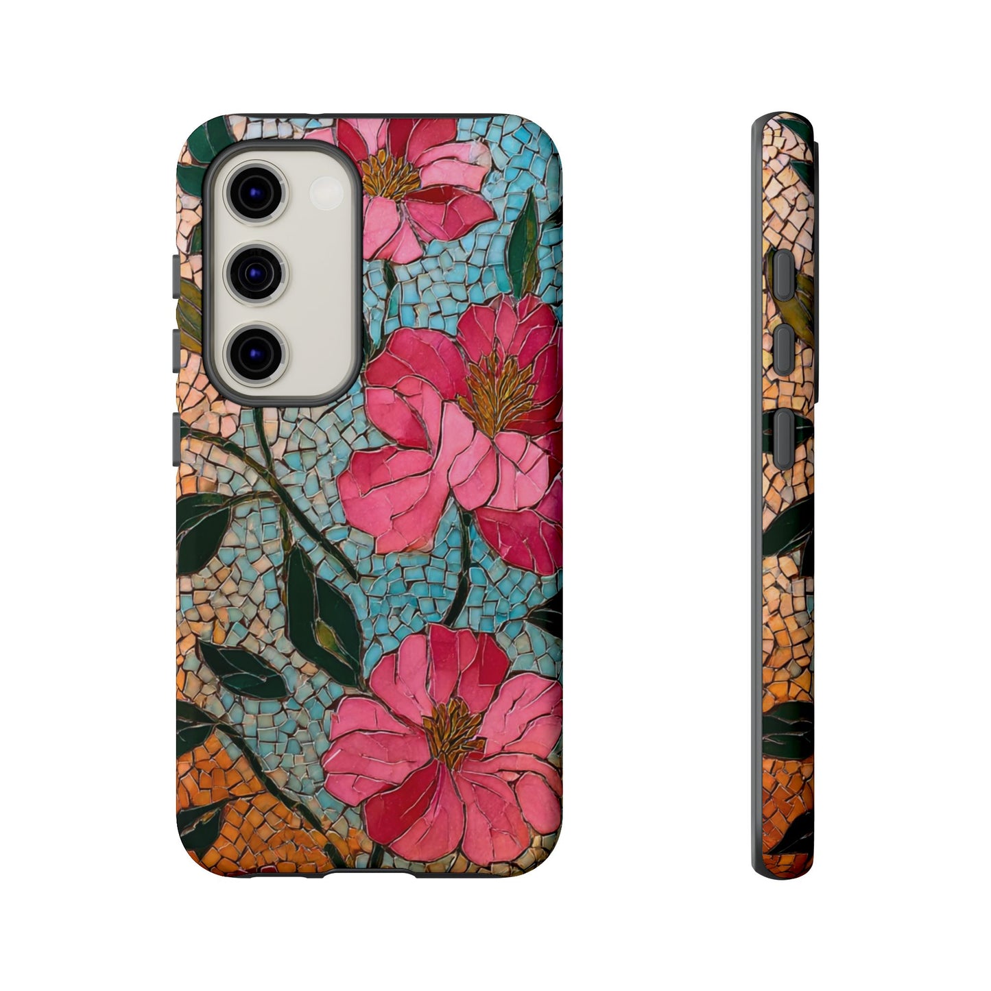 Bright Floral Mosaic Phone Case, iPhone 15 16 17 Pro Air Case, Pixel 9 Pro Cover, Samsung Galaxy 25 Pro Case