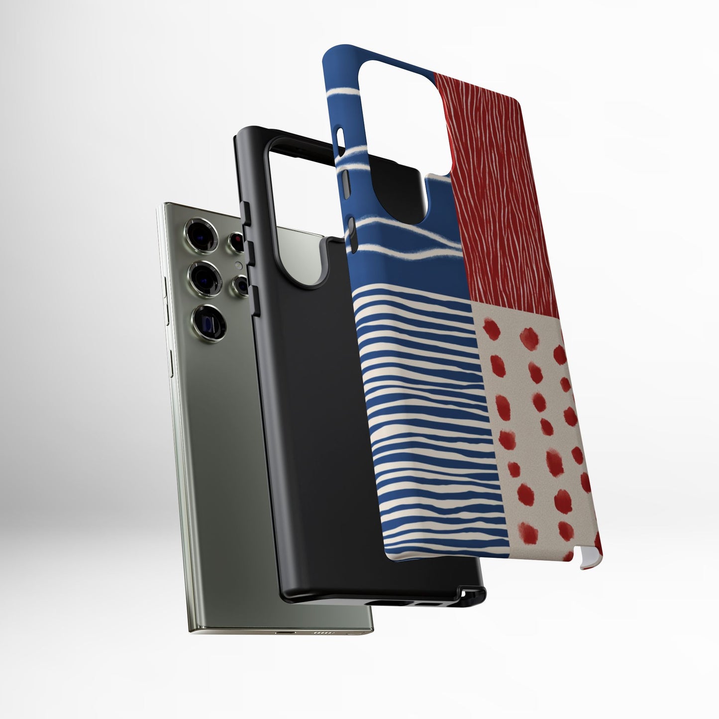 Abstract Geometric Phone Case | Red, Blue & White Pattern Cover for iPhone, Galaxy, Pixel