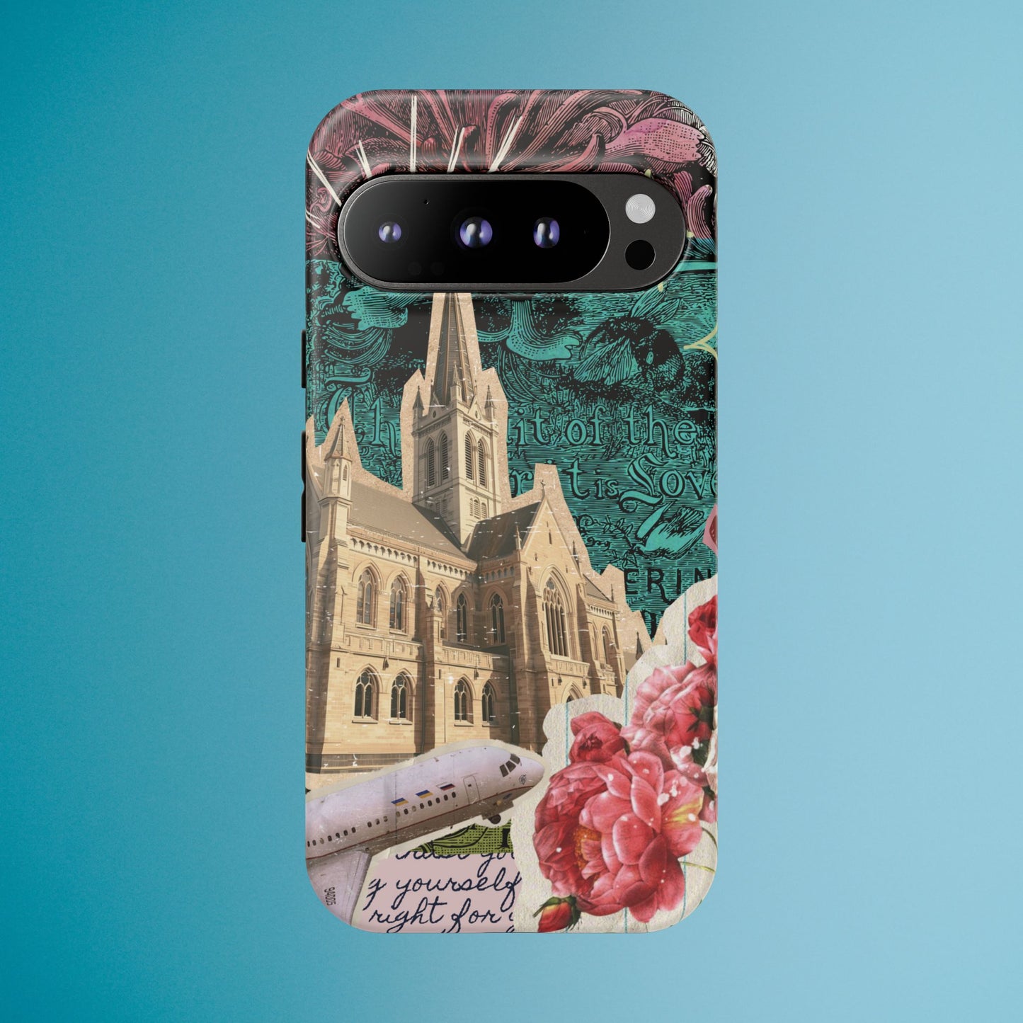 Gothic Cathedral Phone Case, Dark Academia Aesthetic, Fall Floral Art iPhone Samsung Pixel Cover, Scrapbook Vintage Phone Case Design
