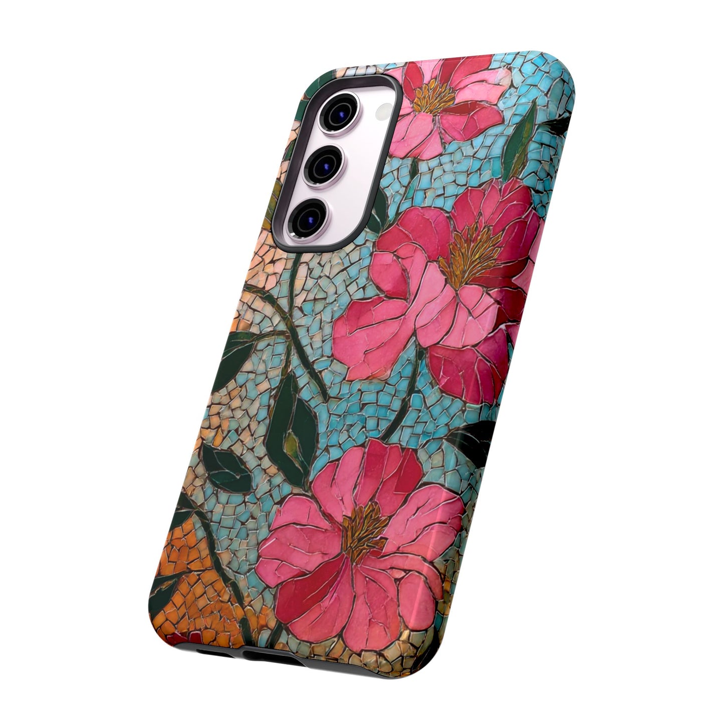 Bright Floral Mosaic Phone Case, iPhone 15 16 17 Pro Air Case, Pixel 9 Pro Cover, Samsung Galaxy 25 Pro Case