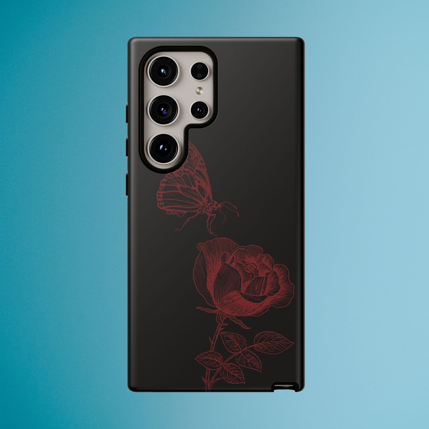 Black Rose and Butterfly Phone Case - Dark Academia Aesthetic Gothic iPhone, Galaxy and Pixel Cover