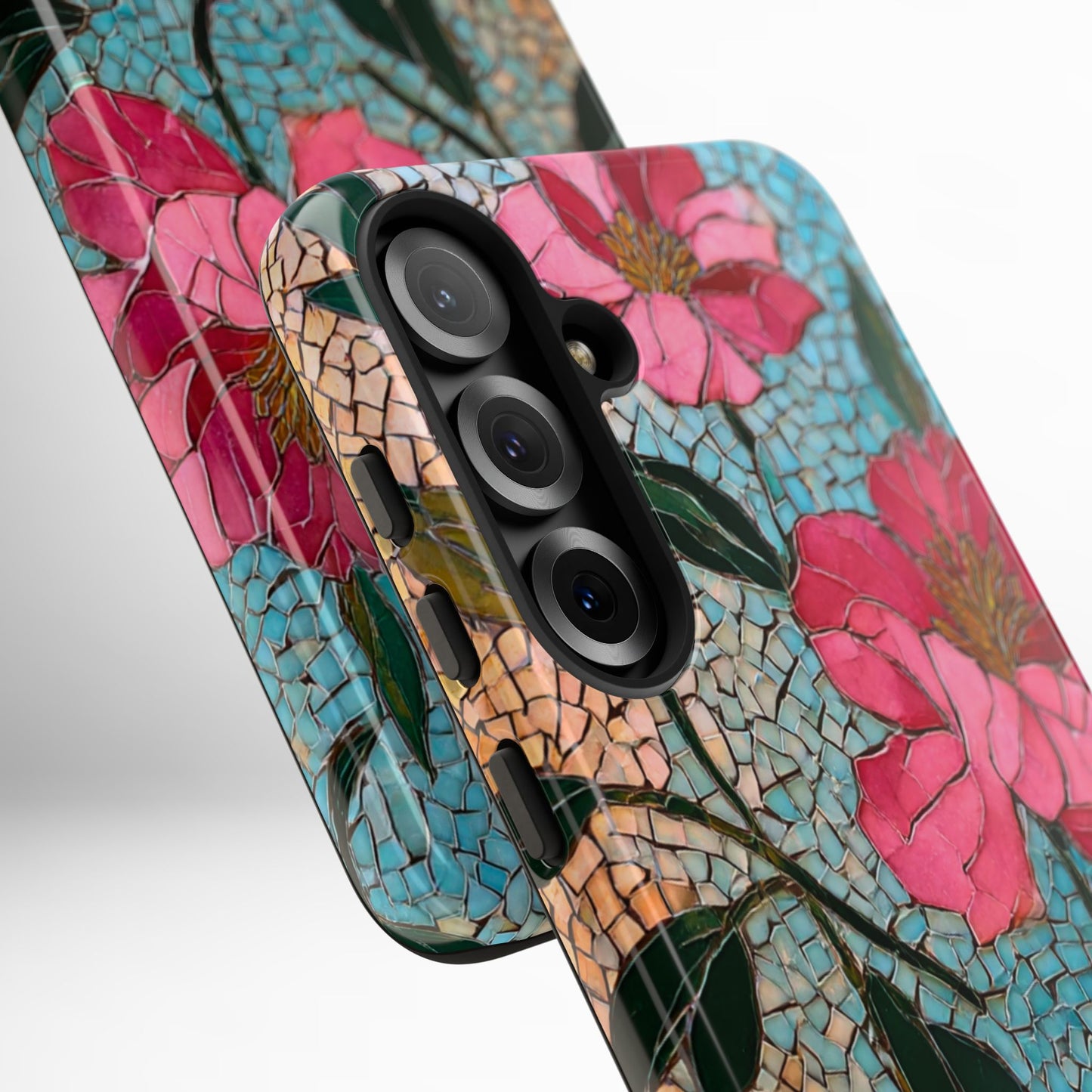 Bright Floral Mosaic Phone Case, iPhone 15 16 17 Pro Air Case, Pixel 9 Pro Cover, Samsung Galaxy 25 Pro Case