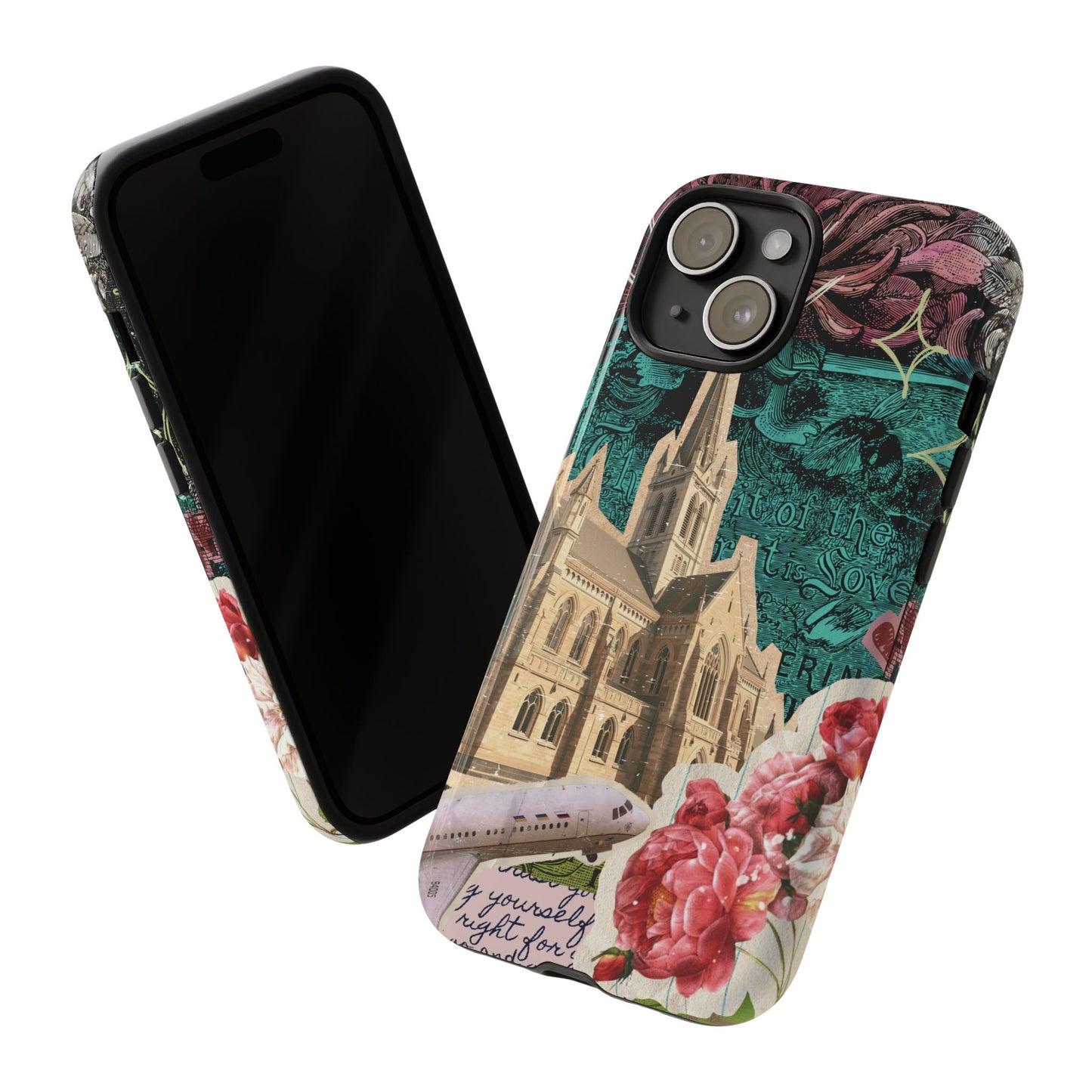 Gothic Cathedral Phone Case, Dark Academia Aesthetic, Fall Floral Art iPhone Samsung Pixel Cover, Scrapbook Vintage Phone Case Design