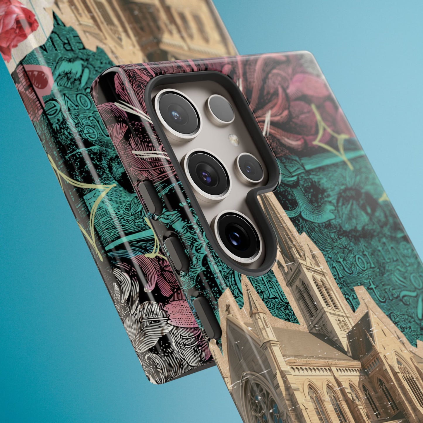 Gothic Cathedral Phone Case, Dark Academia Aesthetic, Fall Floral Art iPhone Samsung Pixel Cover, Scrapbook Vintage Phone Case Design