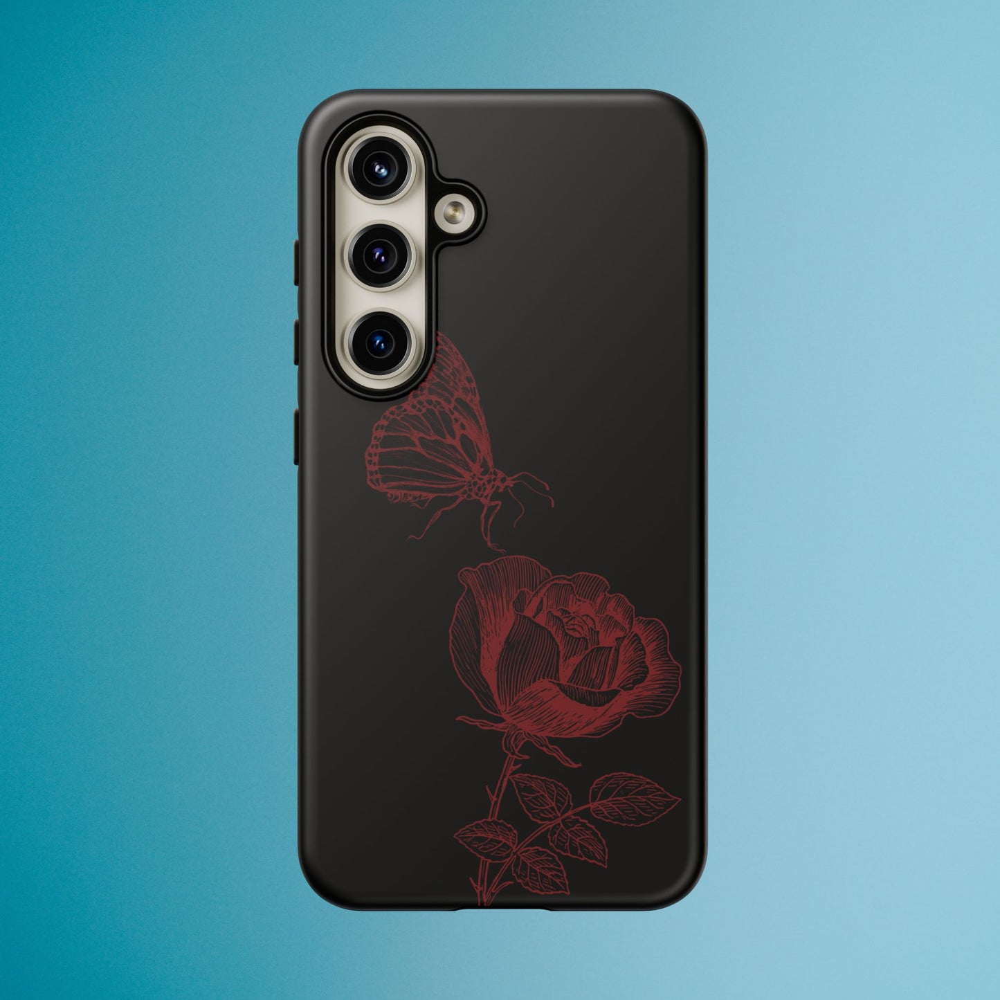 Black Rose and Butterfly Phone Case - Dark Academia Aesthetic Gothic iPhone, Galaxy and Pixel Cover