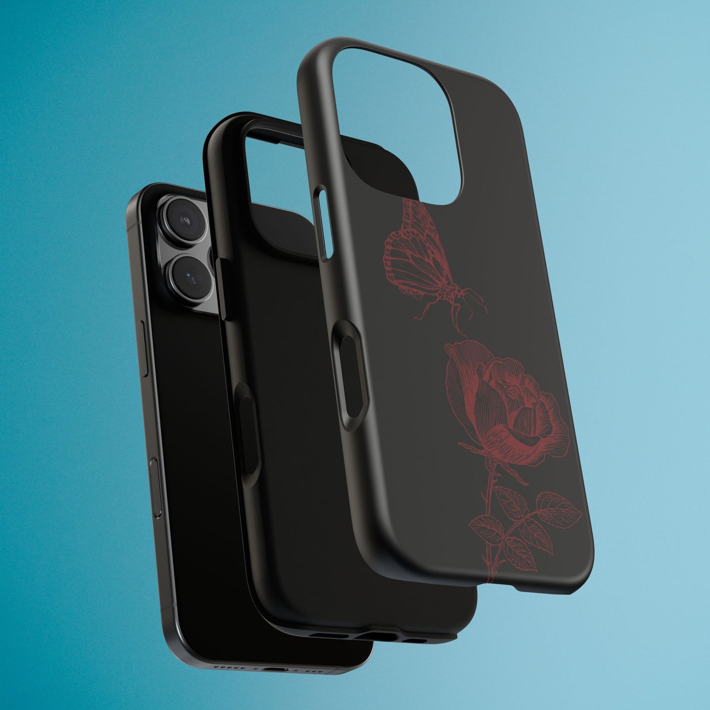 Black Rose and Butterfly Phone Case - Dark Academia Aesthetic Gothic iPhone, Galaxy and Pixel Cover