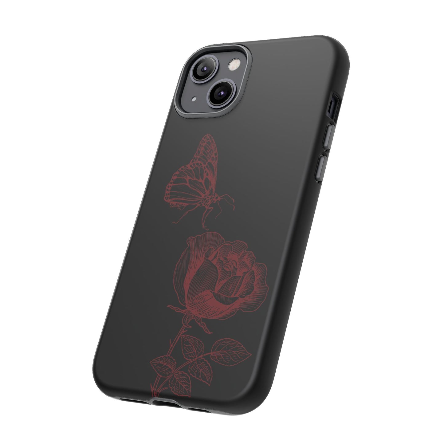 Black Rose and Butterfly Phone Case - Dark Academia Aesthetic Gothic iPhone, Galaxy and Pixel Cover