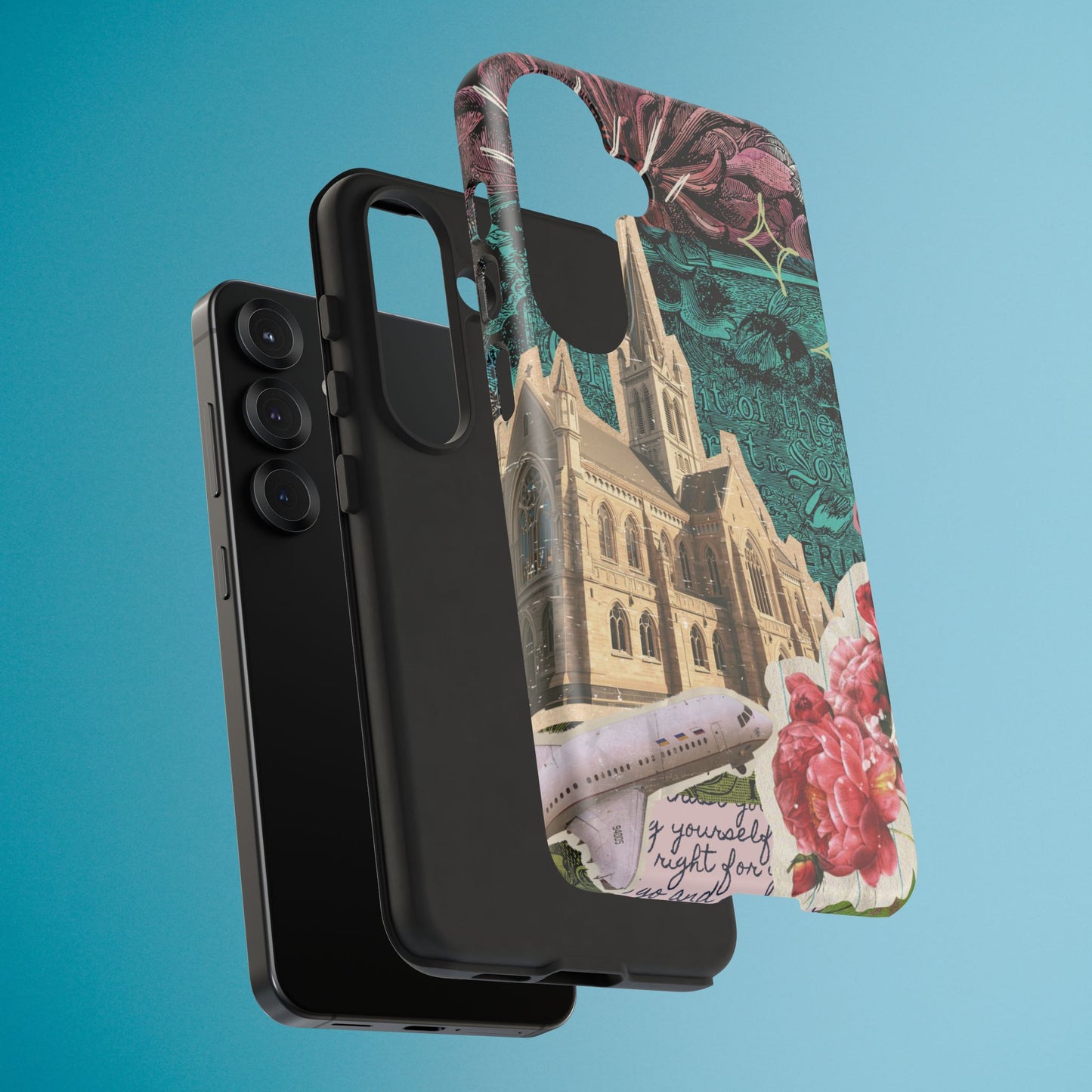 Gothic Cathedral Phone Case, Dark Academia Aesthetic, Fall Floral Art iPhone Samsung Pixel Cover, Scrapbook Vintage Phone Case Design