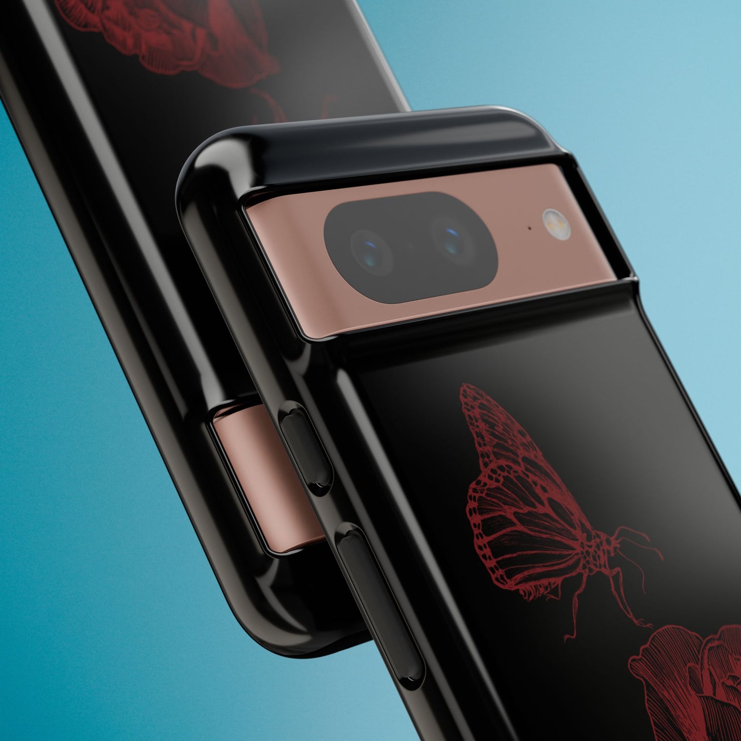 Black Rose and Butterfly Phone Case - Dark Academia Aesthetic Gothic iPhone, Galaxy and Pixel Cover