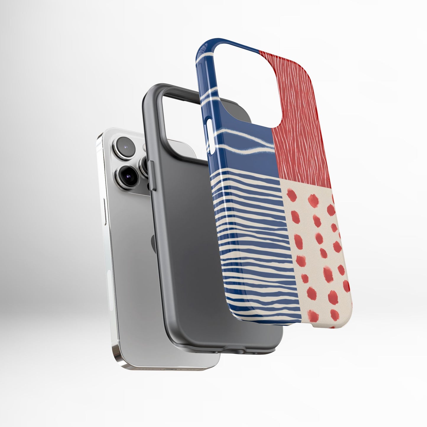 Abstract Geometric Phone Case | Red, Blue & White Pattern Cover for iPhone, Galaxy, Pixel