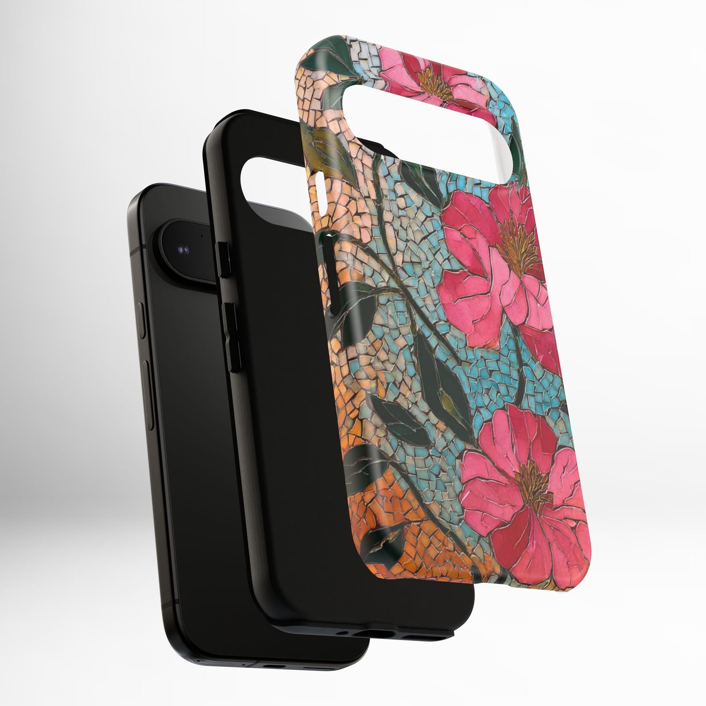 Bright Floral Mosaic Phone Case, iPhone 15 16 17 Pro Air Case, Pixel 9 Pro Cover, Samsung Galaxy 25 Pro Case