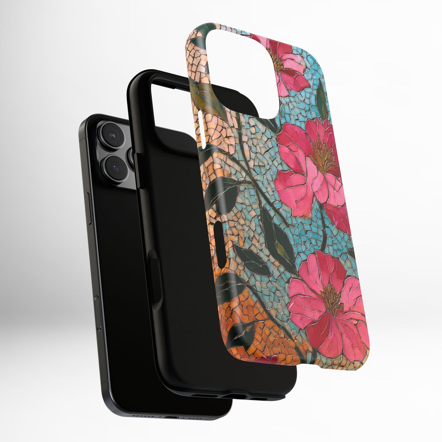 Bright Floral Mosaic Phone Case, iPhone 15 16 17 Pro Air Case, Pixel 9 Pro Cover, Samsung Galaxy 25 Pro Case