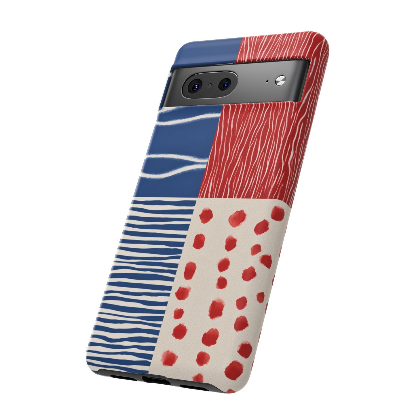 Abstract Geometric Phone Case | Red, Blue & White Pattern Cover for iPhone, Galaxy, Pixel