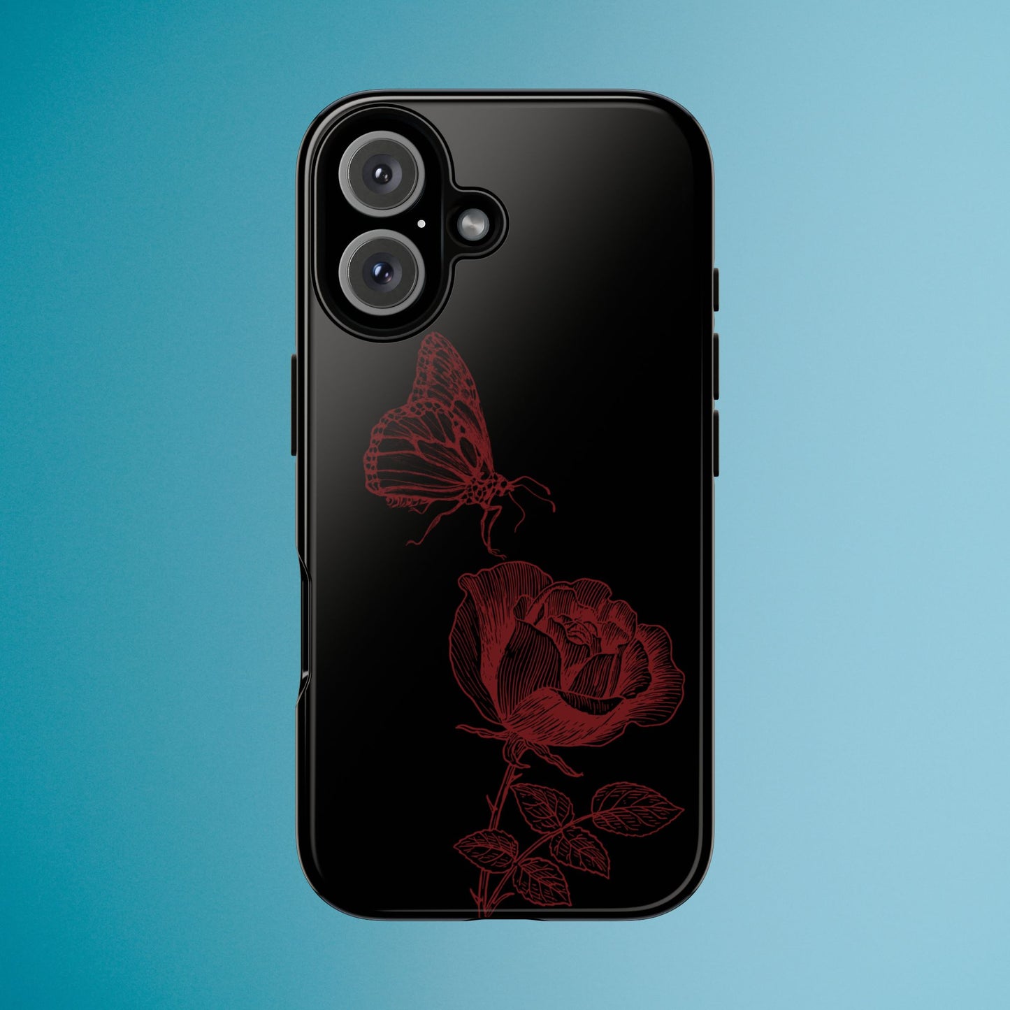 Black Rose and Butterfly Phone Case - Dark Academia Aesthetic Gothic iPhone, Galaxy and Pixel Cover