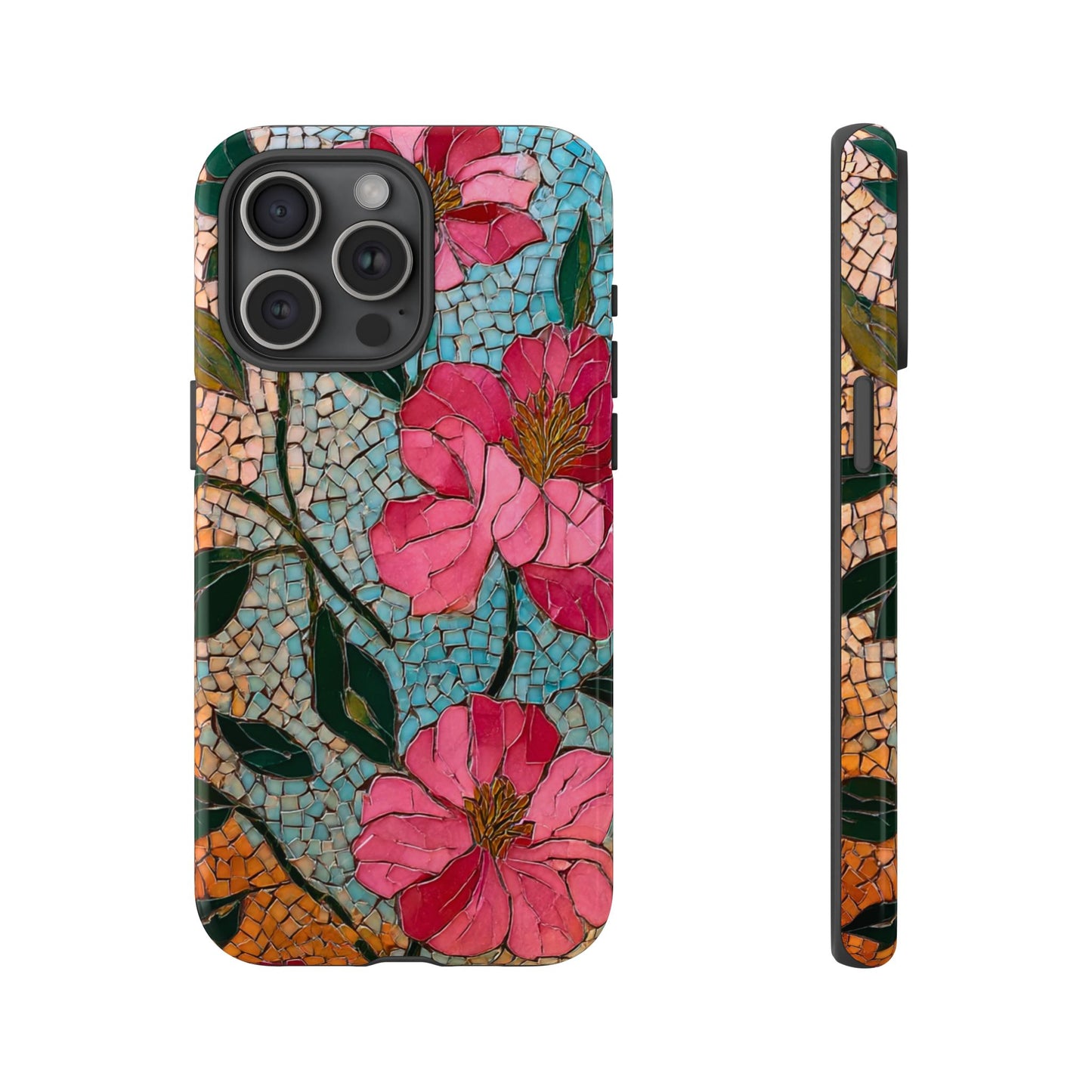 Bright Floral Mosaic Phone Case, iPhone 15 16 17 Pro Air Case, Pixel 9 Pro Cover, Samsung Galaxy 25 Pro Case
