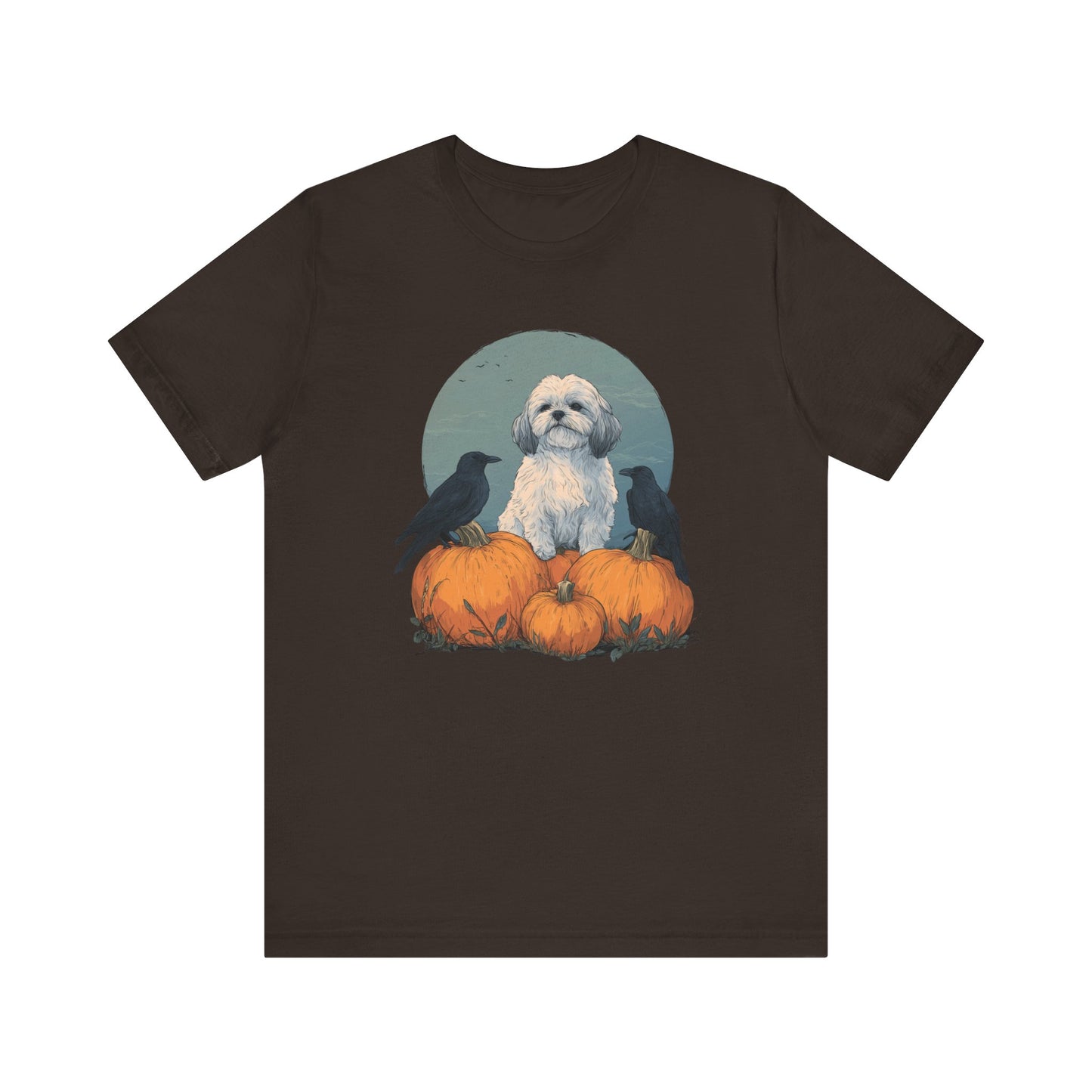 Shih Tzu T-Shirt Fall Dog & Crow Tee, Pumpkin Pet Shirt, Halloween Dog Lover Gift, Autumn Casual Top, Cute Unisex Dog Apparel