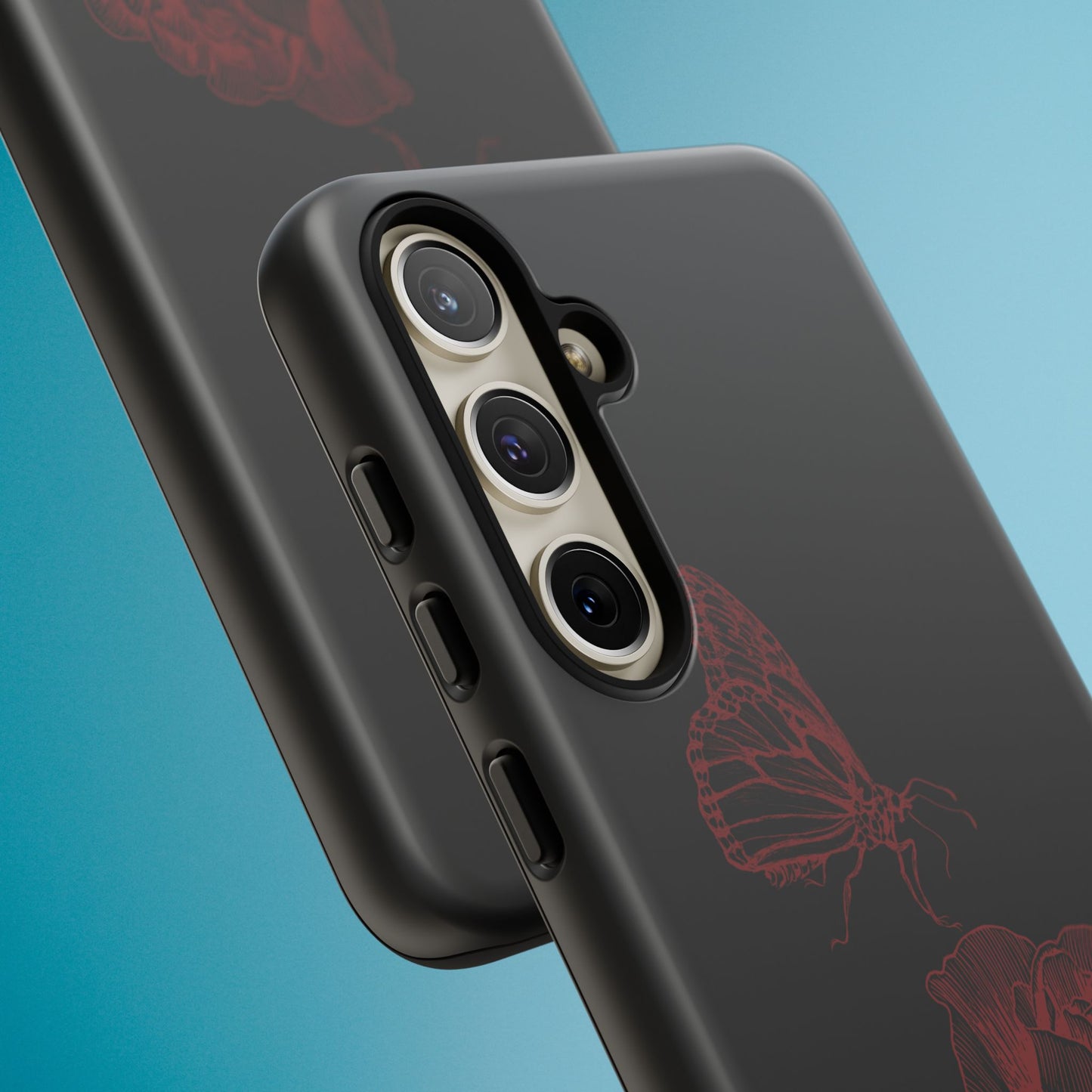 Black Rose and Butterfly Phone Case - Dark Academia Aesthetic Gothic iPhone, Galaxy and Pixel Cover