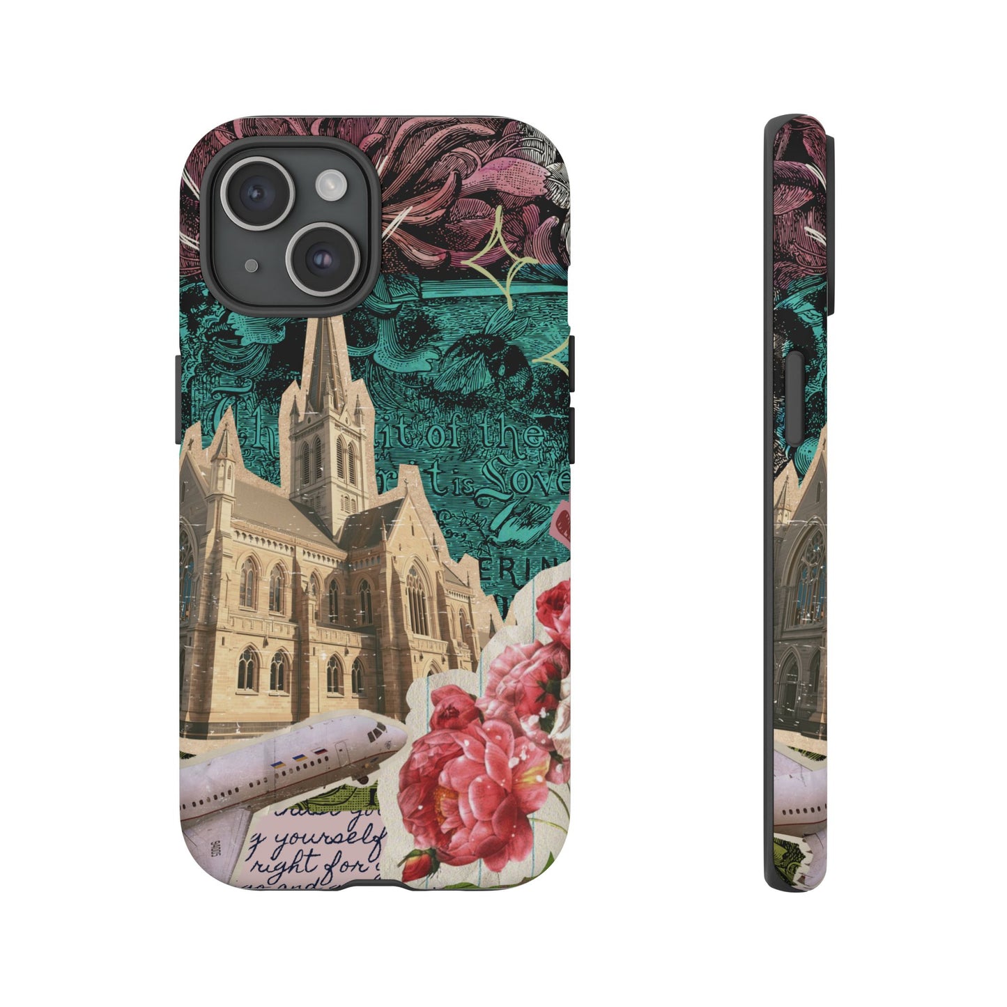 Gothic Cathedral Phone Case, Dark Academia Aesthetic, Fall Floral Art iPhone Samsung Pixel Cover, Scrapbook Vintage Phone Case Design